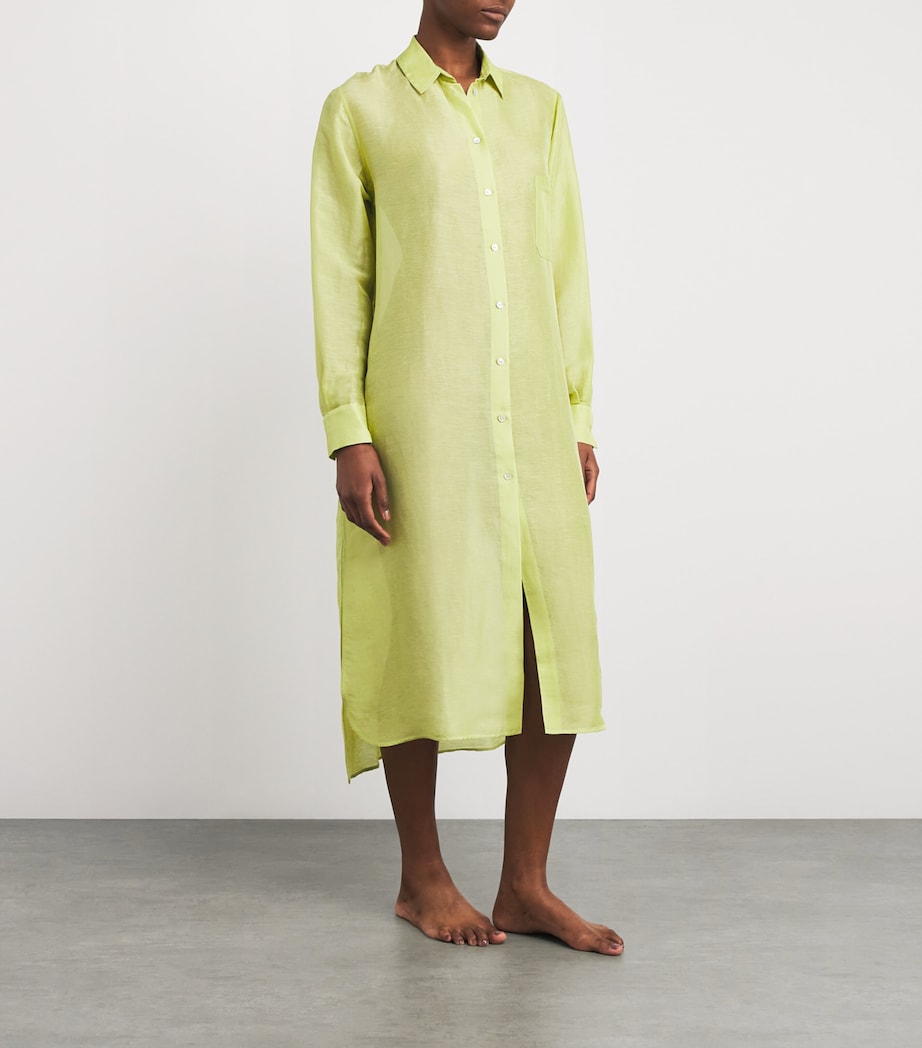 Green Silk-Linen Phoebe Midi Shirt Dress