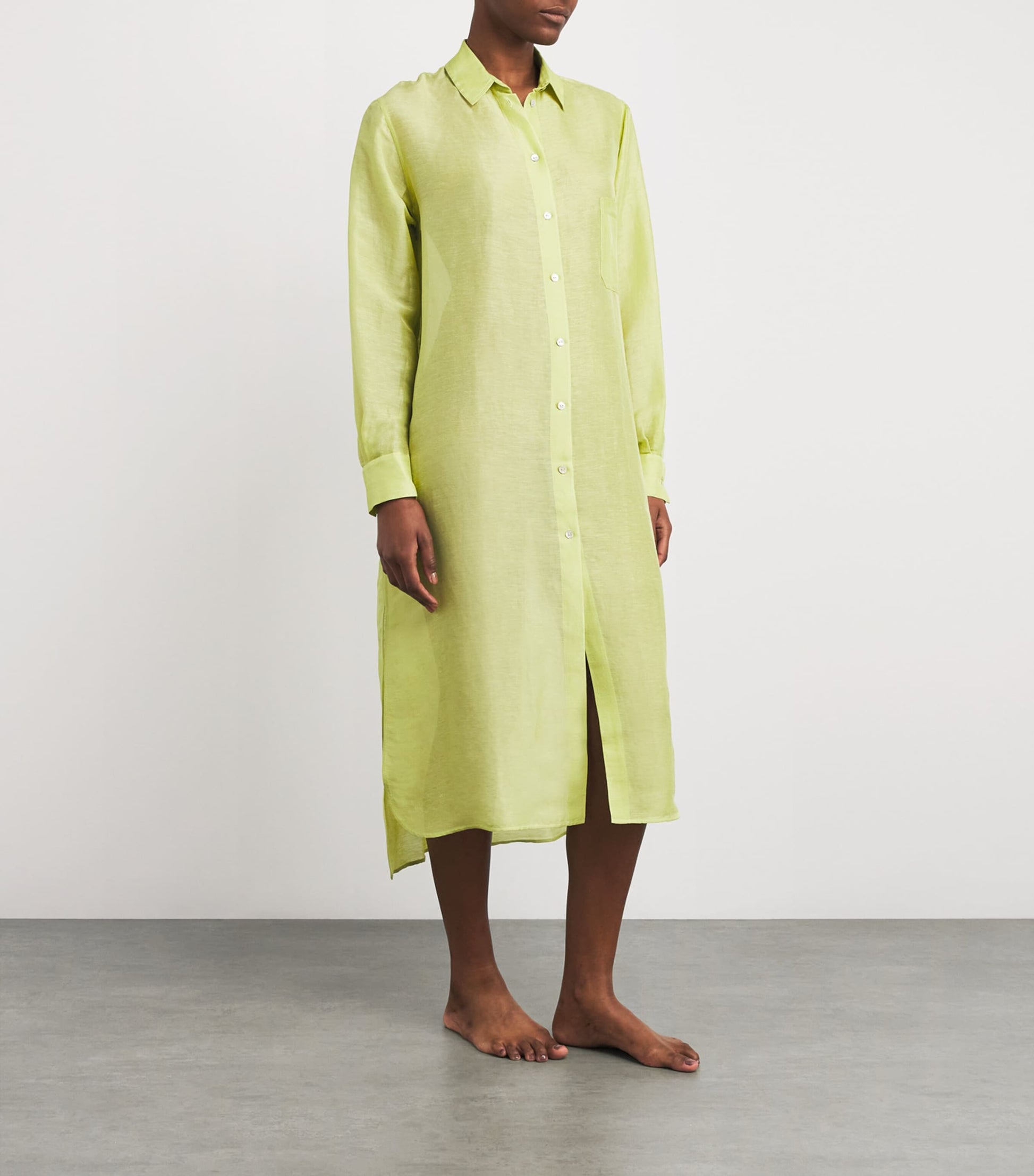 Olivia von Halle Green Silk-Linen Phoebe Midi Shirt Dress