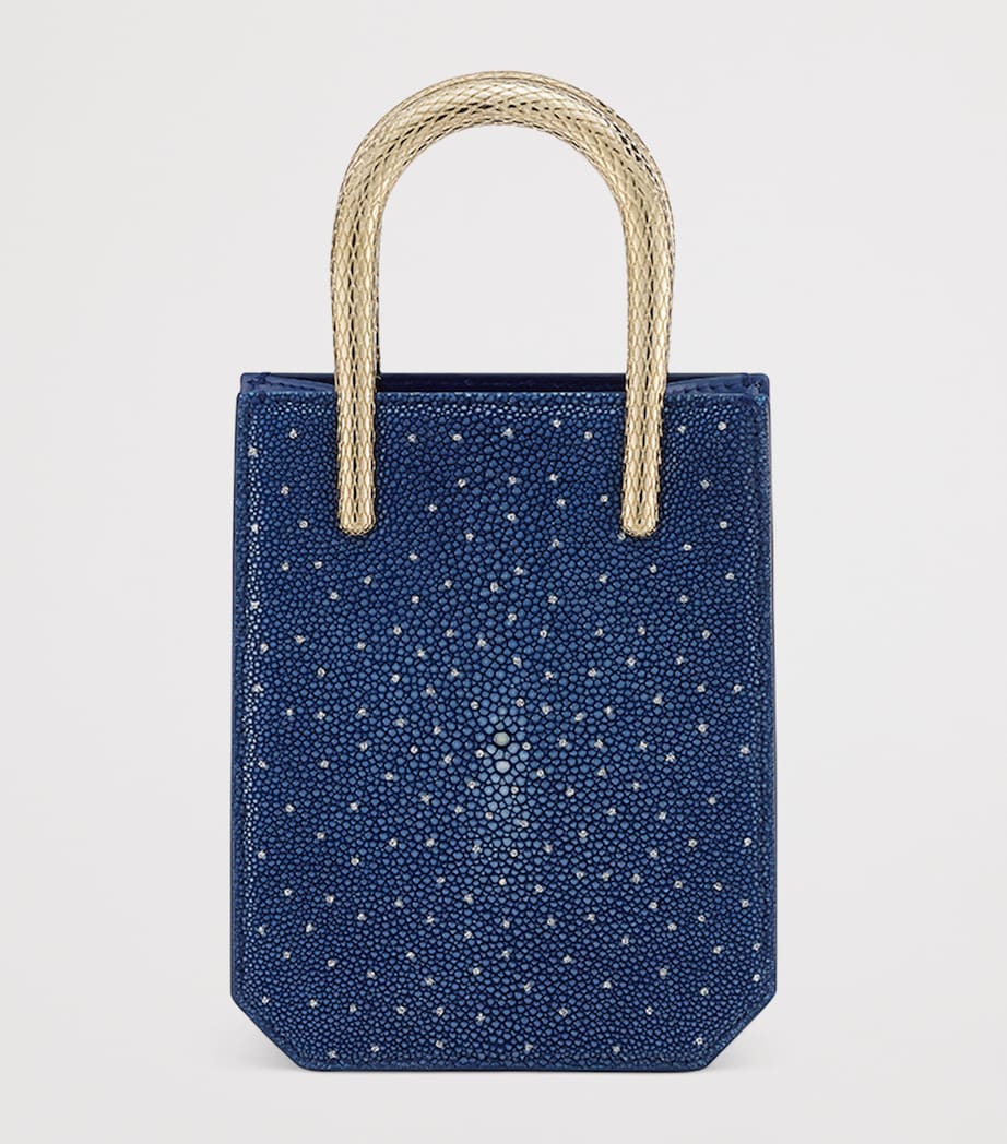 Blue Mini Galuchat Leather Serpentine Tote Bag