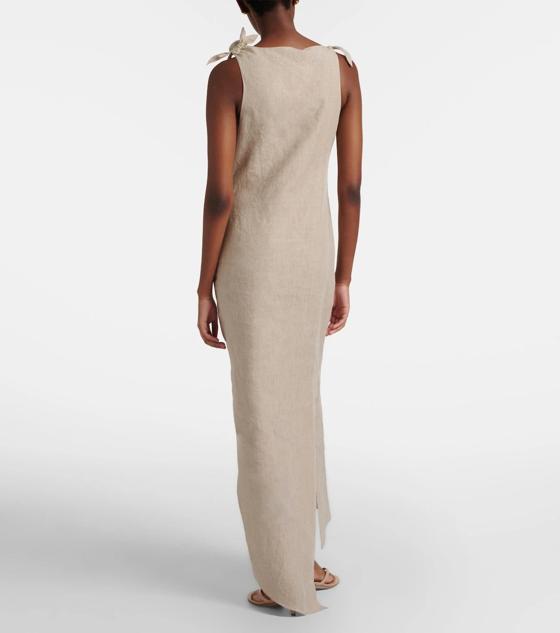 Coperni - Floral-appliqué asymmetric linen maxi dress