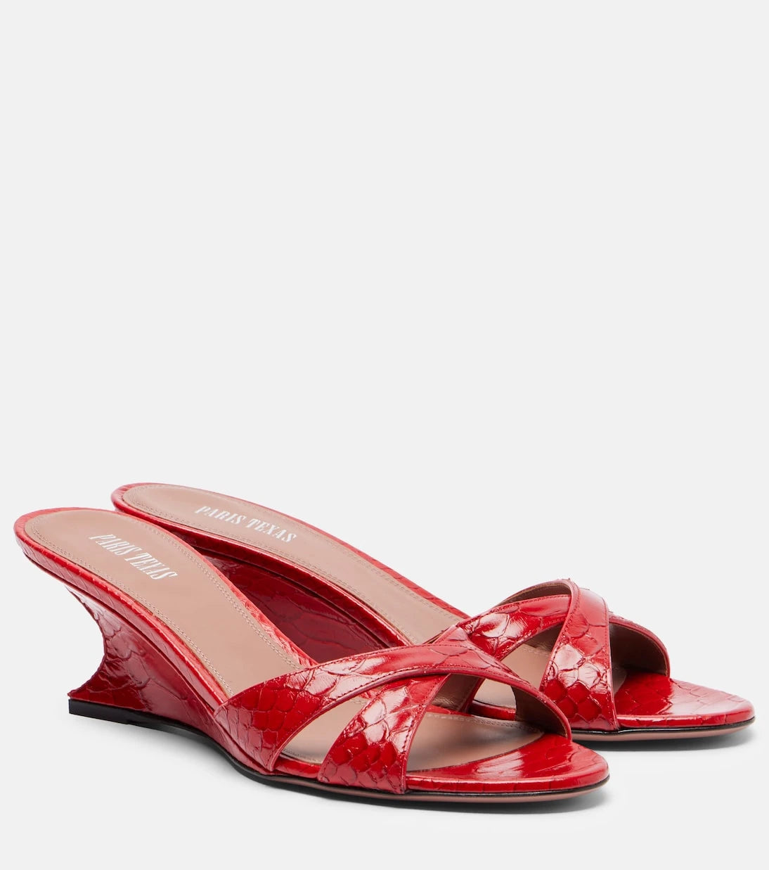 Paris Texas - Nina 50 croc-effect patent leather wedge mules