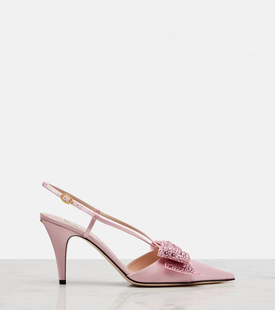 Valentino Garavani - Bowow 85 embellished satin slingback pumps
