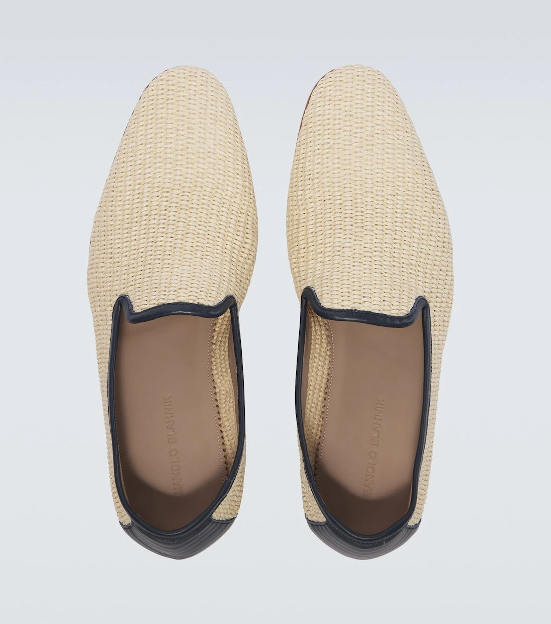 Manolo Blahnik - Mario deri şeritli rafya görünümlü loafer ayakkabı