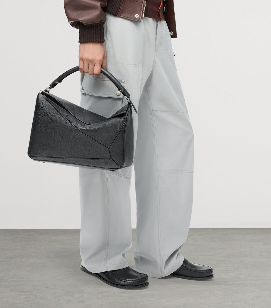 LOEWE Black Large Leather Puzzle Edge Top-Handle Bag