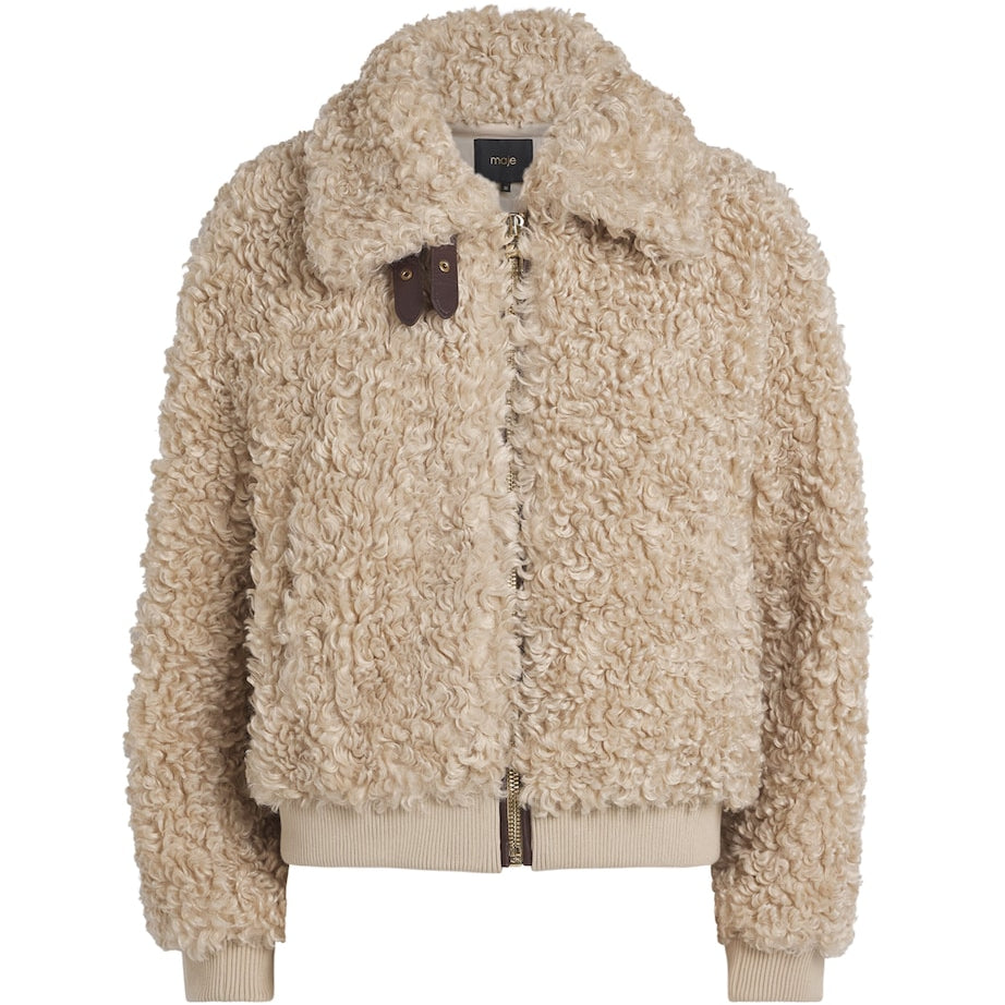 Brown Bouclé Bomber Jacket