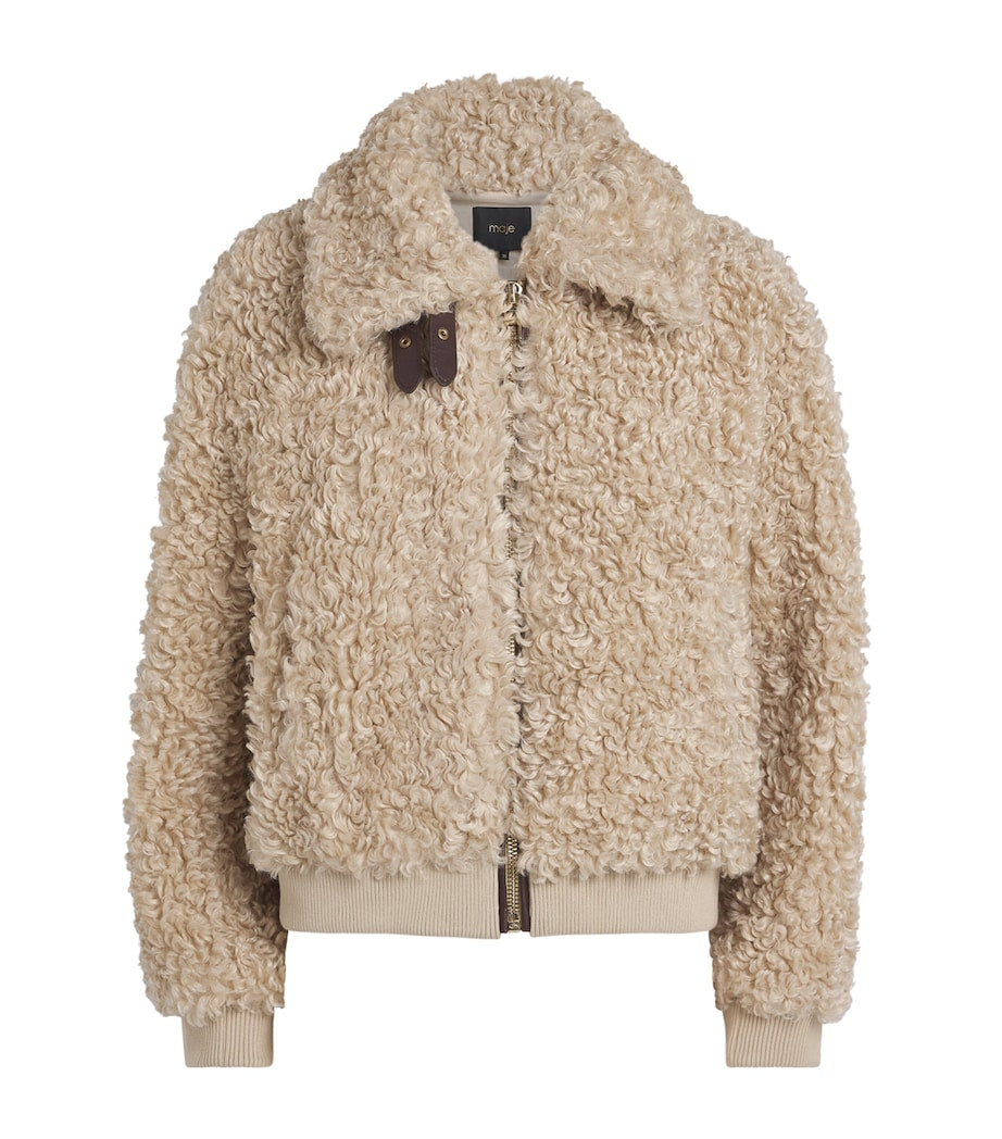 Brown Bouclé Bomber Jacket