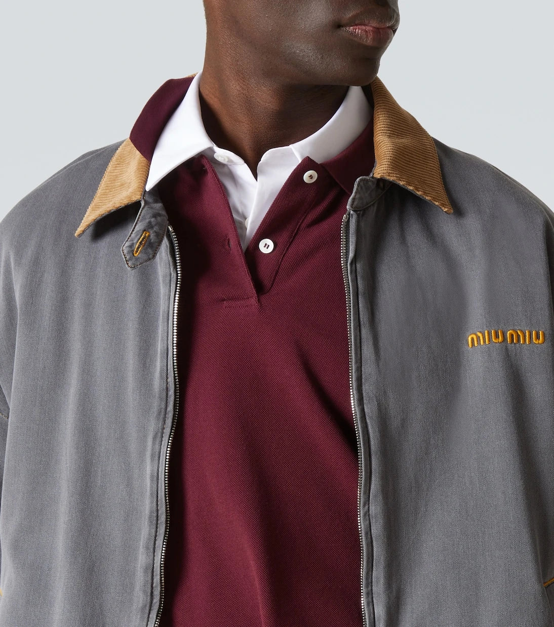 Miu Miu - Velvet-trimmed cotton chambray blouson