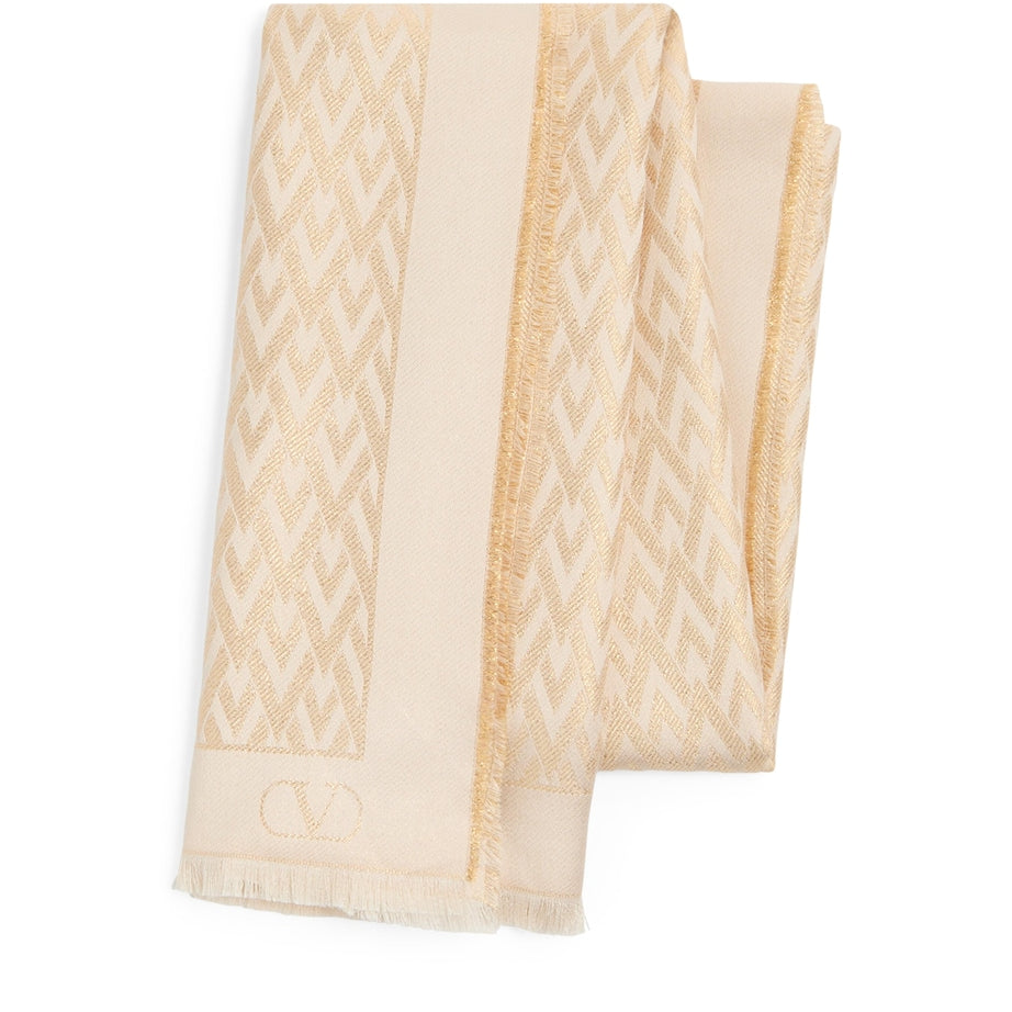 Valentino Garavani Ivory Silk-Blend Monogram Stole