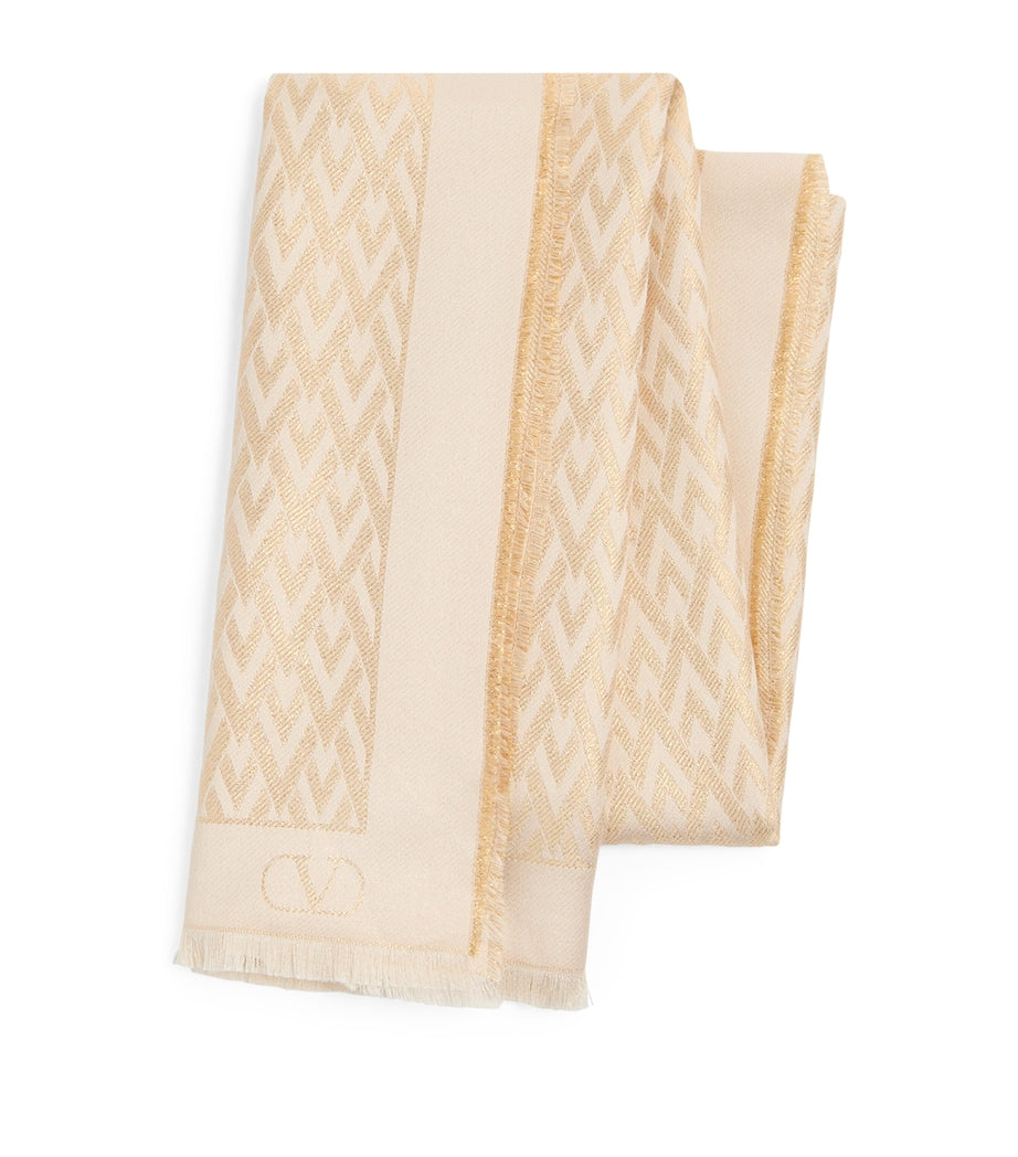 Valentino Garavani Ivory Silk-Blend Monogram Stole
