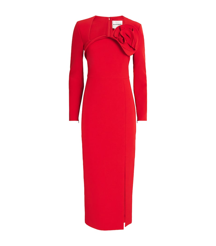 Roland Mouret Red Floral-Appliqué Midi Dress