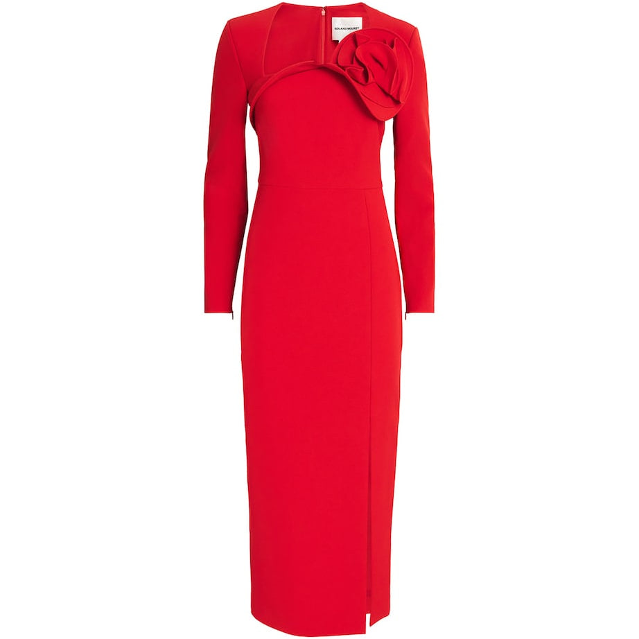 Roland Mouret Red Floral-Appliqué Midi Dress