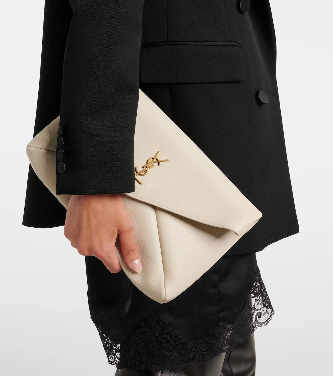 Saint Laurent - Cassandre Large leather clutch