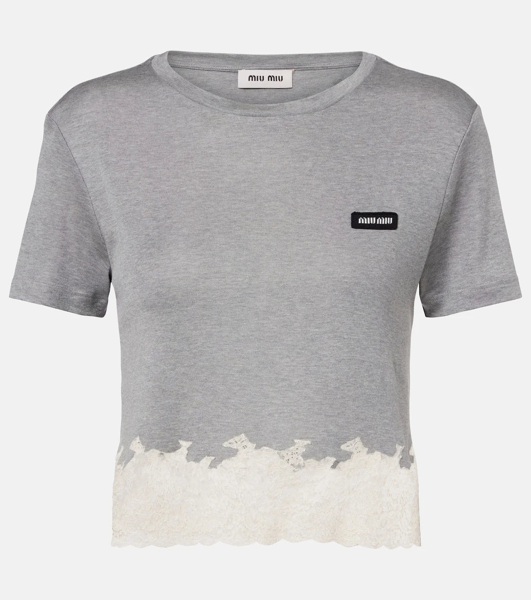 Miu Miu - Lace-trimmed silk jersey crop top