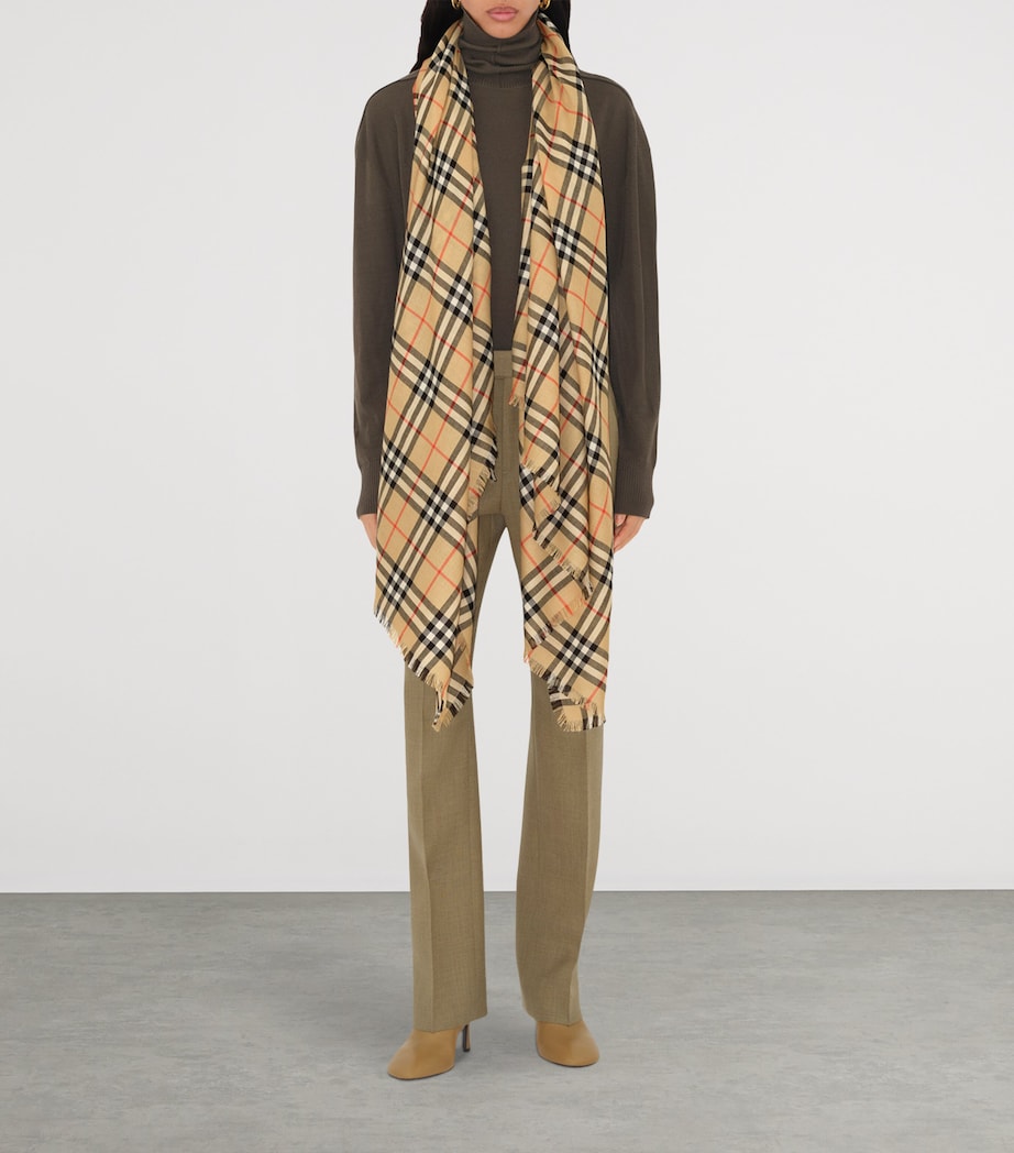 Burberry Beige Cashmere-Silk Check Scarf
