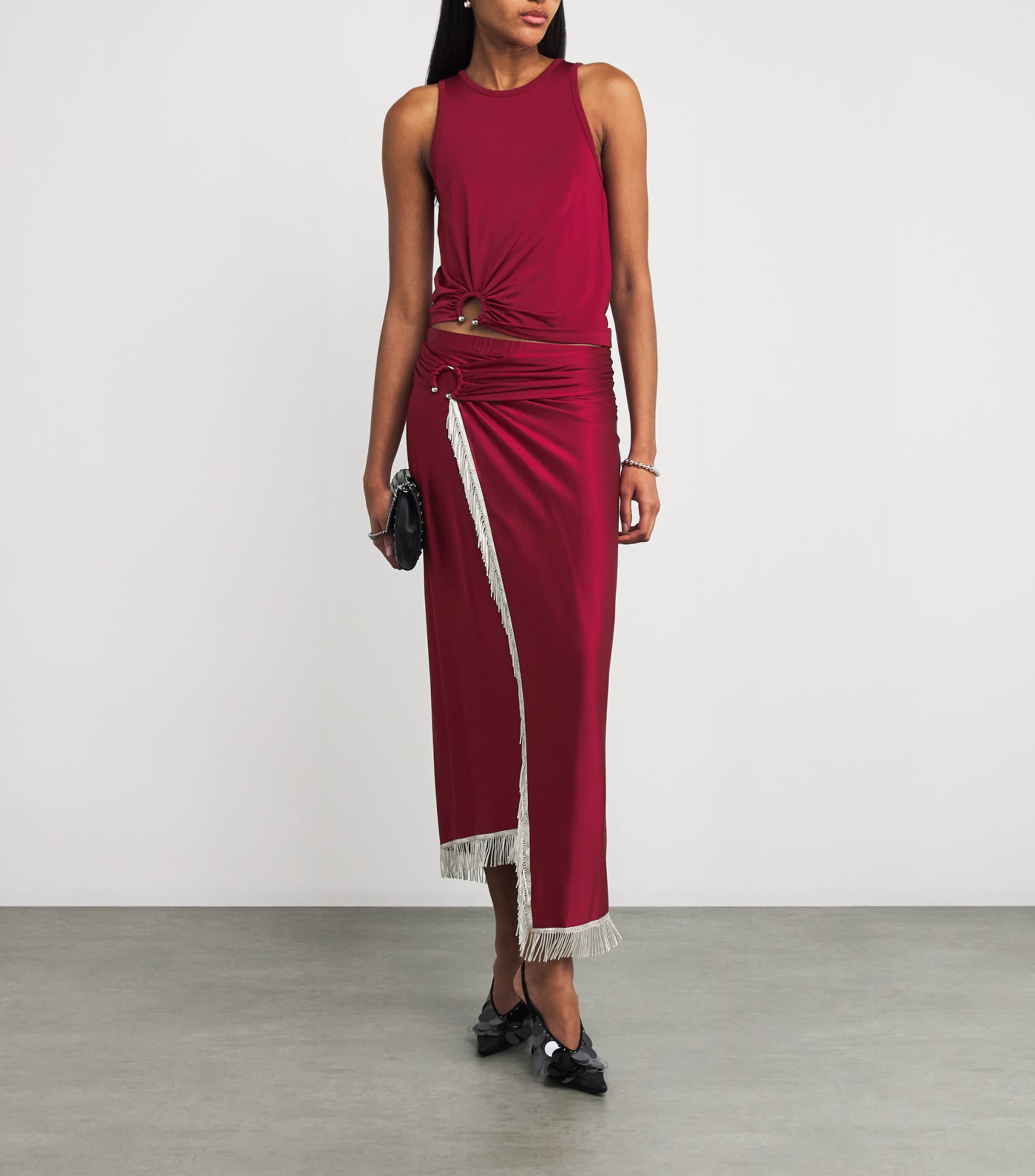 Paco Rabanne Red Tasselled Midi Skirt