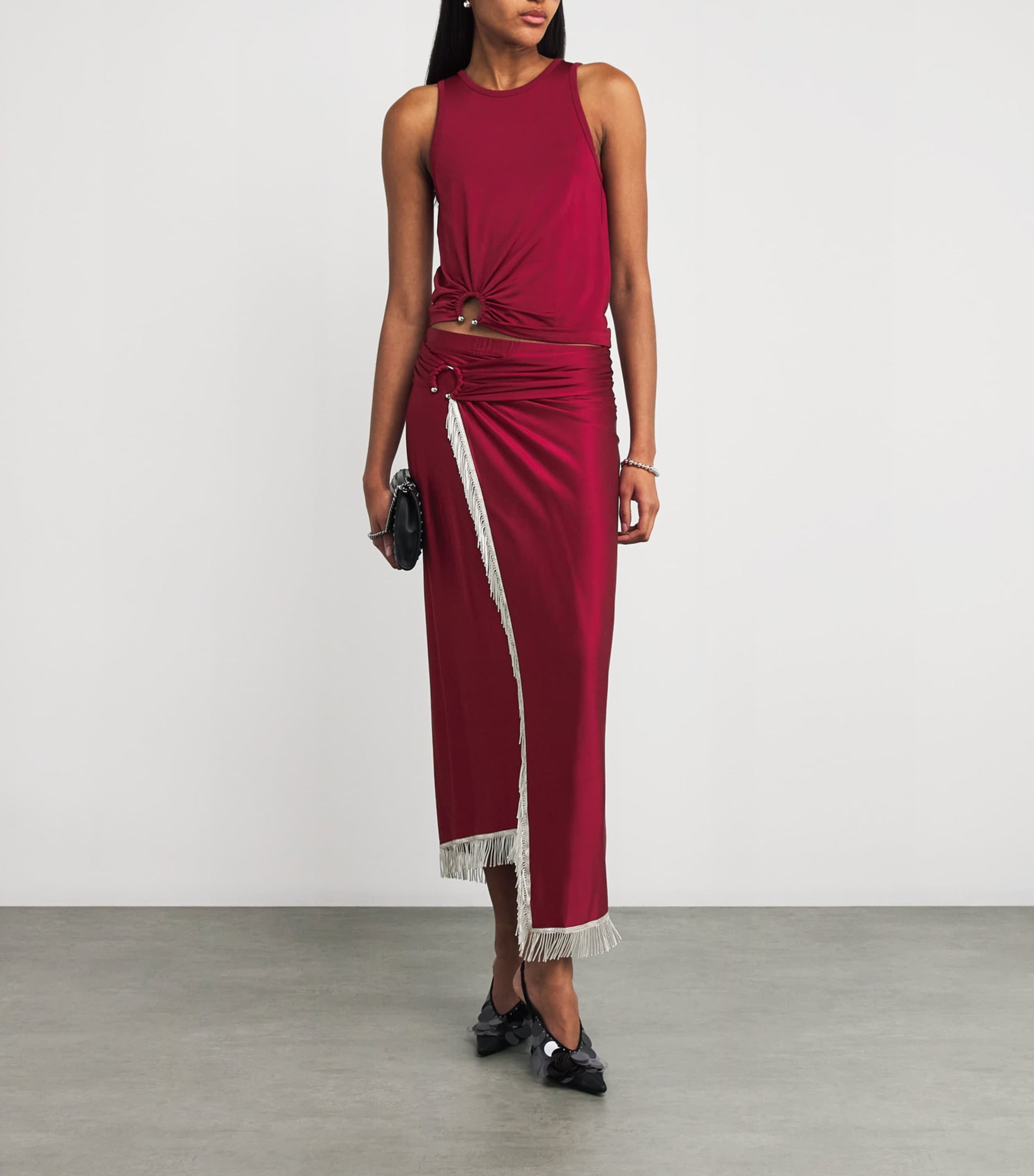 Paco Rabanne Red Tasselled Midi Skirt