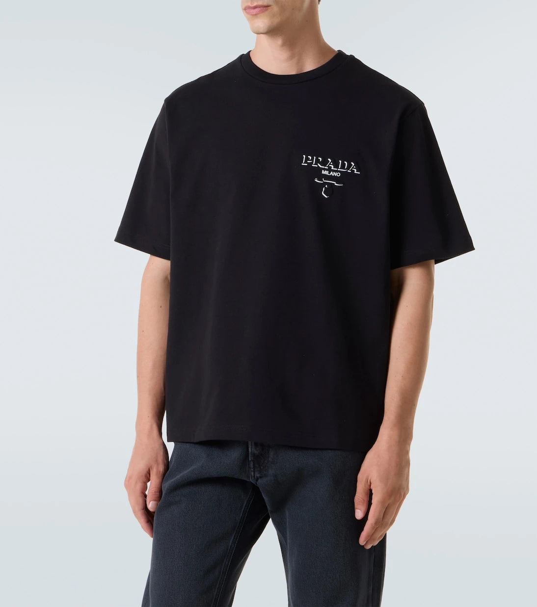 Prada - تي شيرت من القطن جيرسي بشعار الماركة