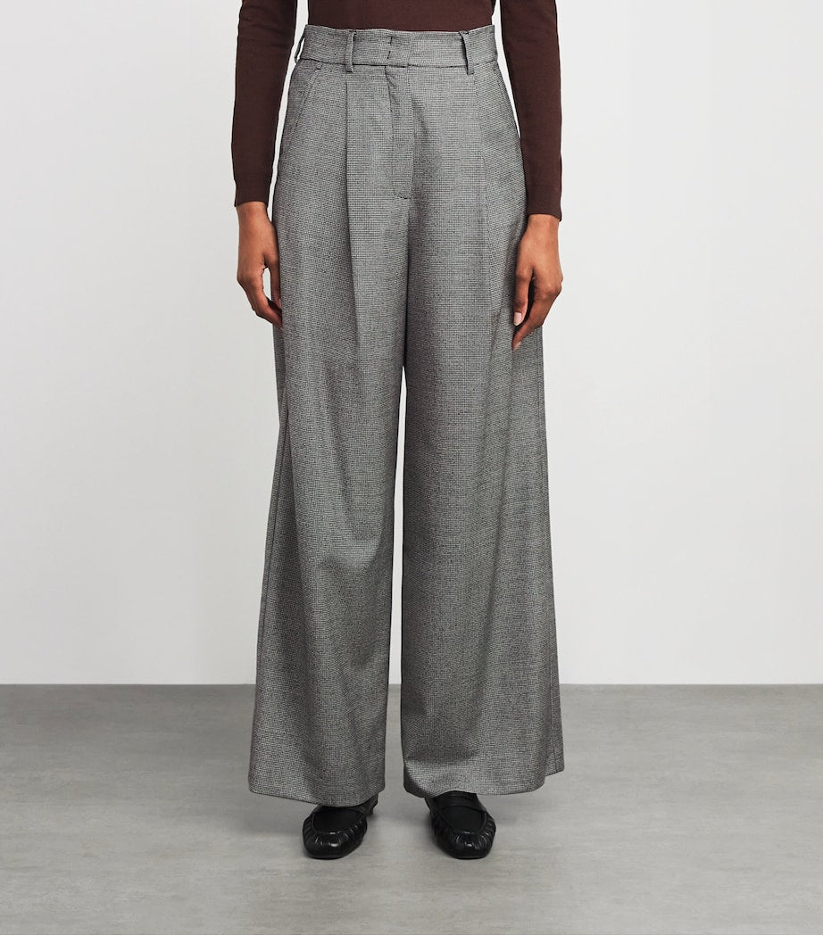 Virgin Wool Houndstooth Tailored Trousers BLACK