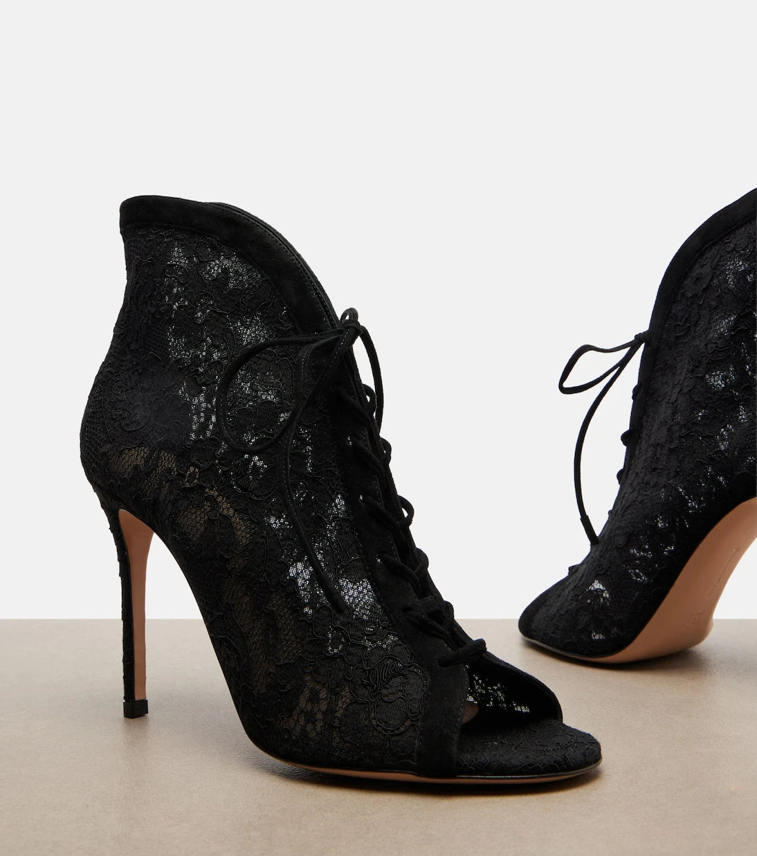 Gianvito Rossi - Suede-trimmed lace pumps