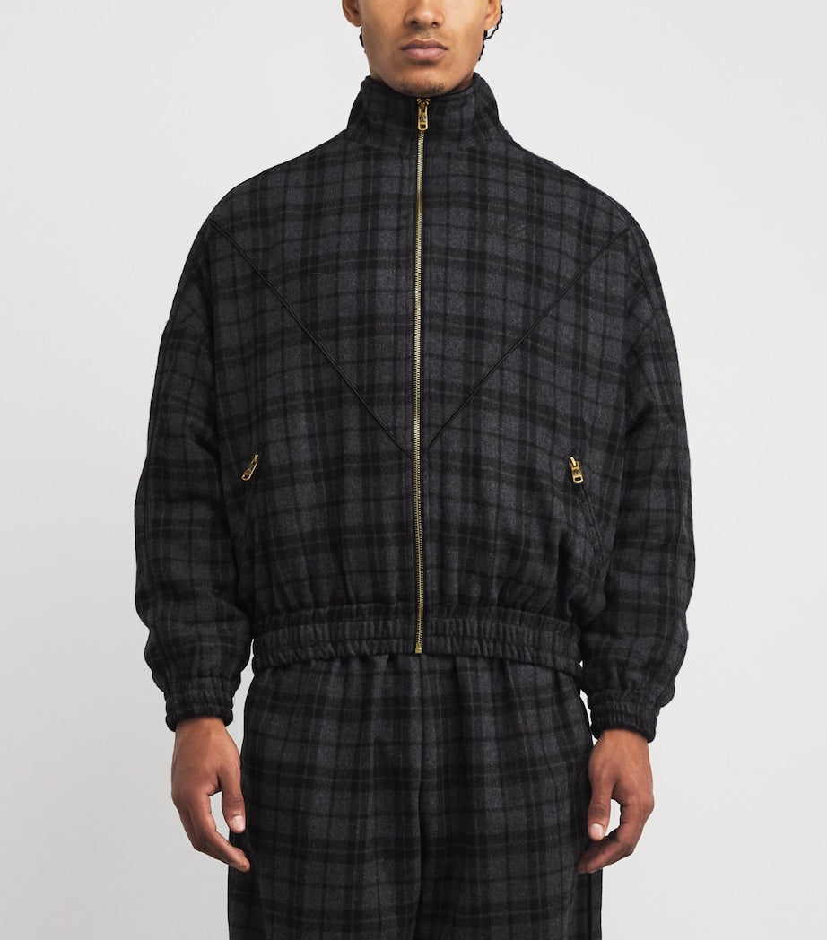 Willy Chavarria Grey Wool-Blend Ruff Rider Bomber Jacket