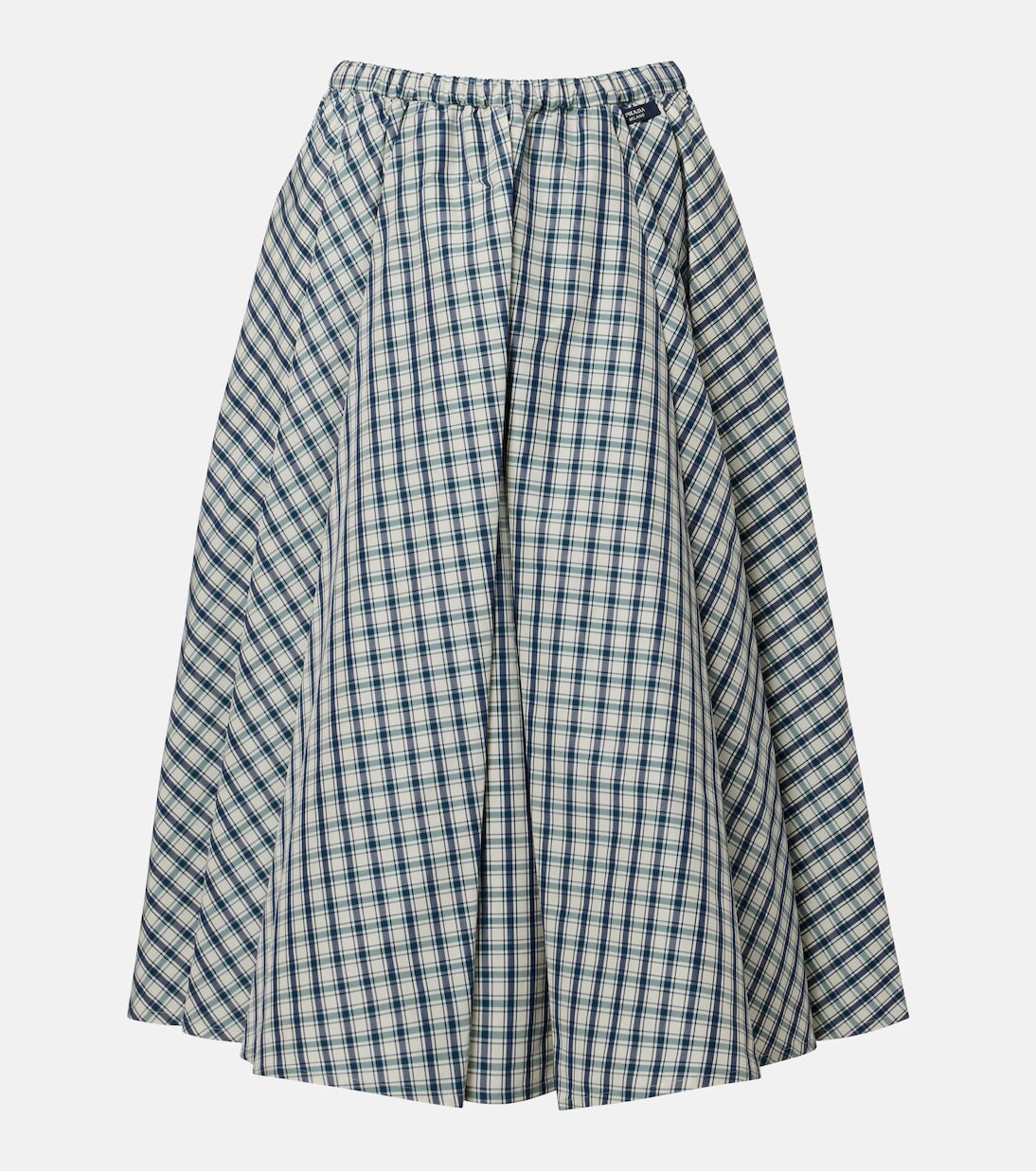 Prada - Checked cotton-blend chambray midi skirt