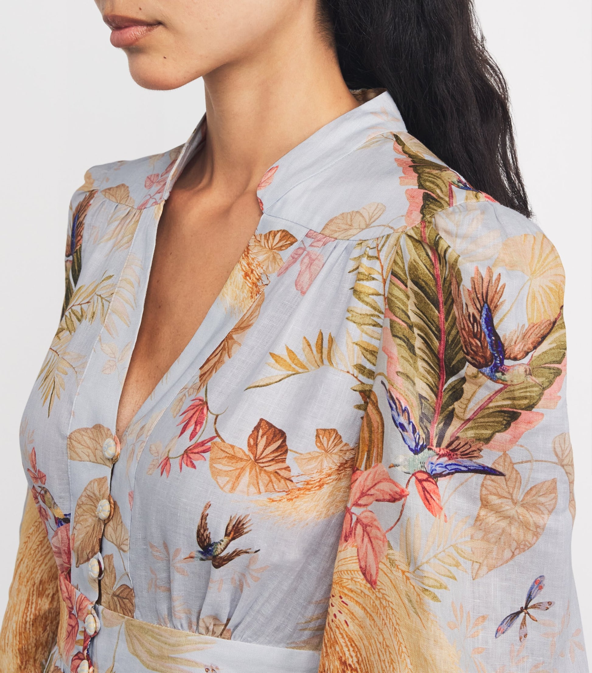 Blue Linen Palm Ascension Mini Dress