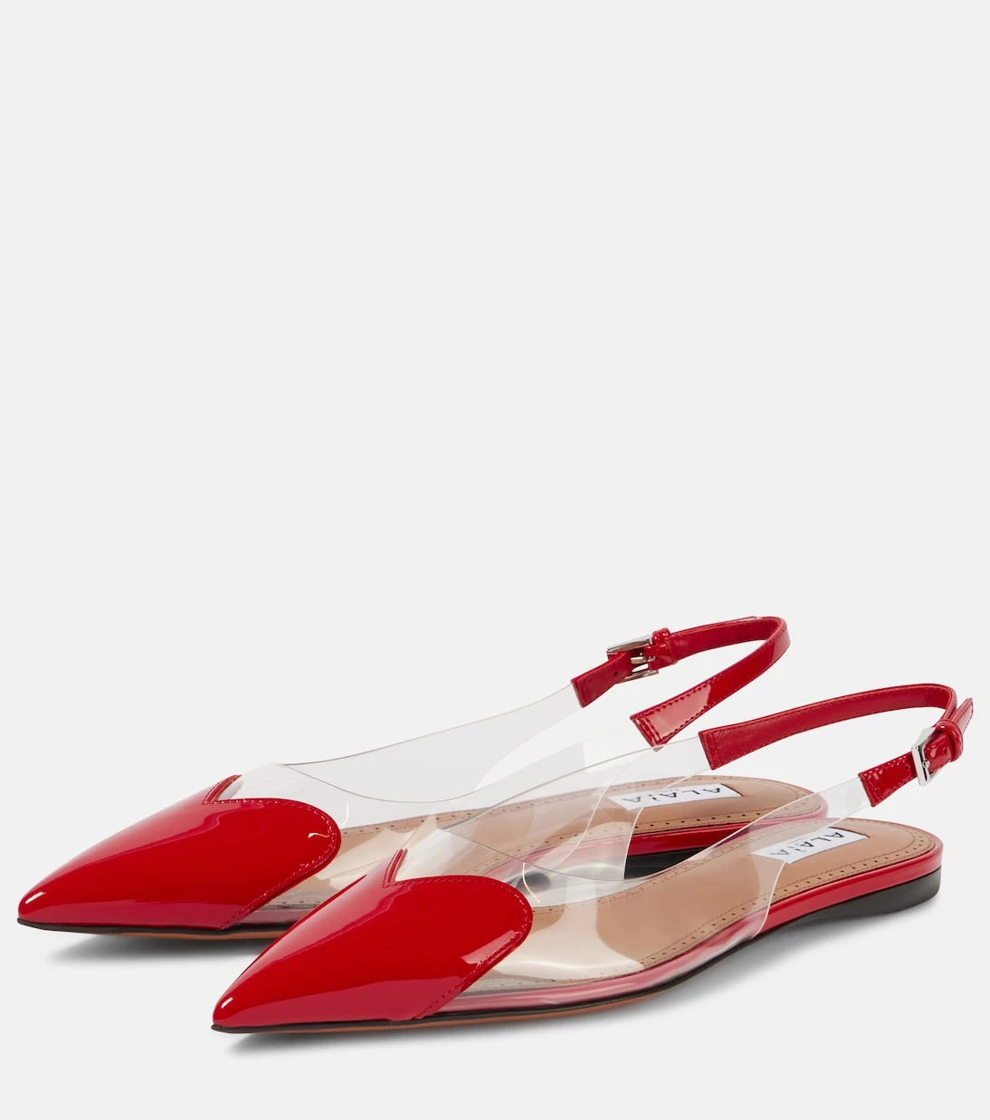 Alaïa - Le Cœur patent leather and PU slingback flats
