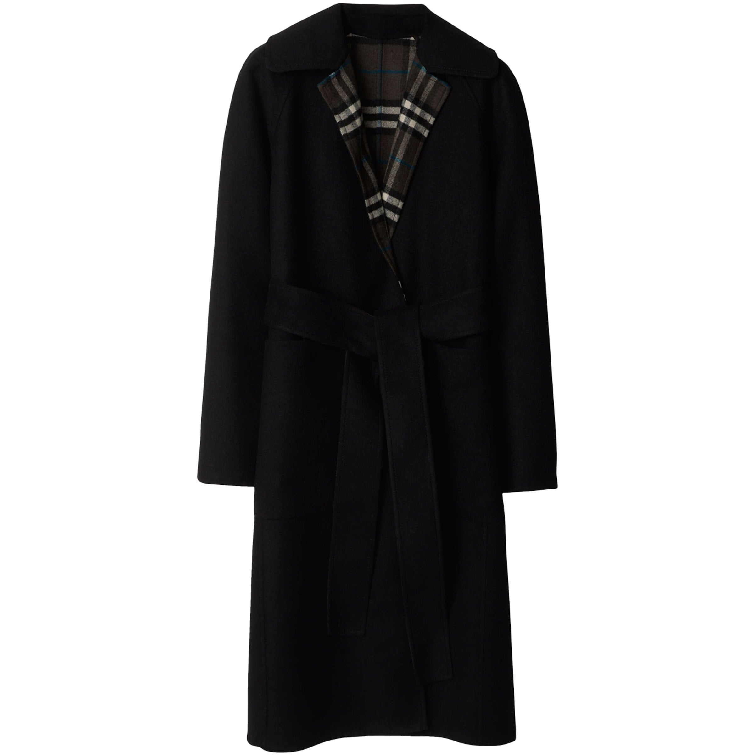 Burberry Black Wool Reversible Wrap Coat