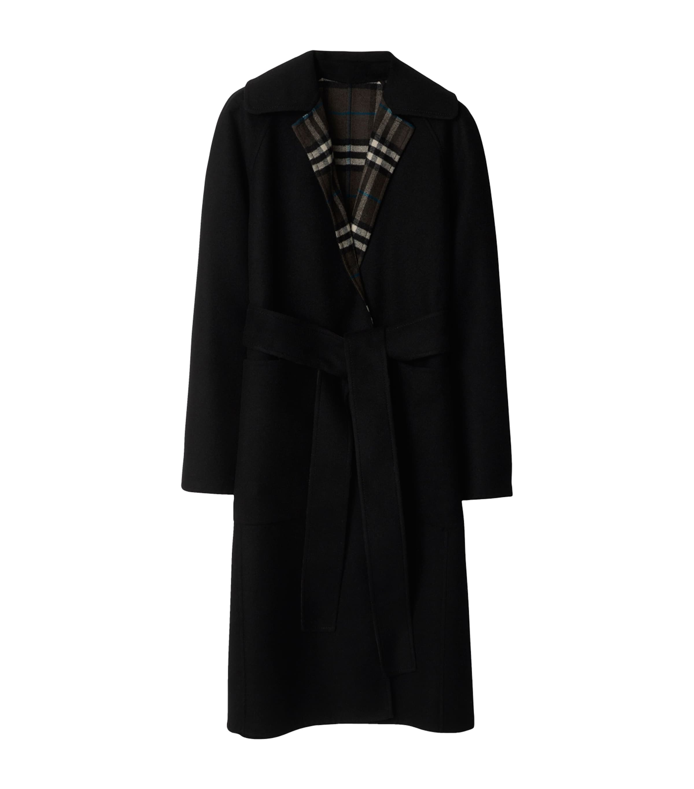 Burberry Black Wool Reversible Wrap Coat