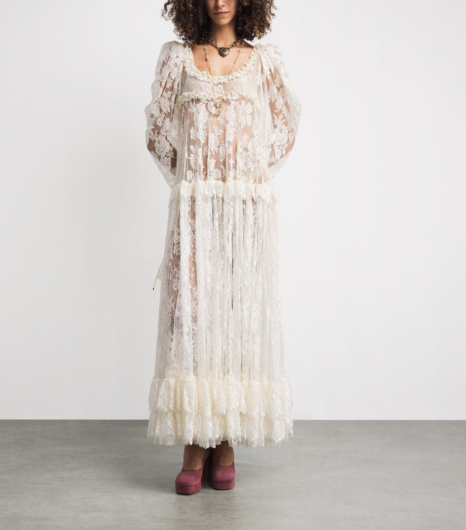 White Lace Long-Sleeve Maxi Dress