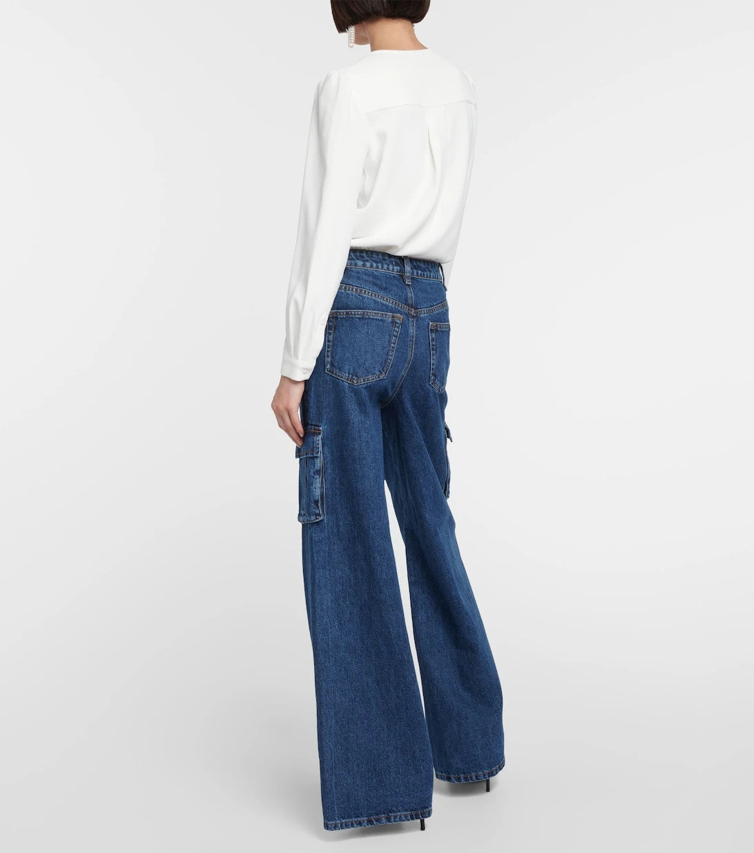Self-Portrait - Mid-rise wide-leg denim cargo pants