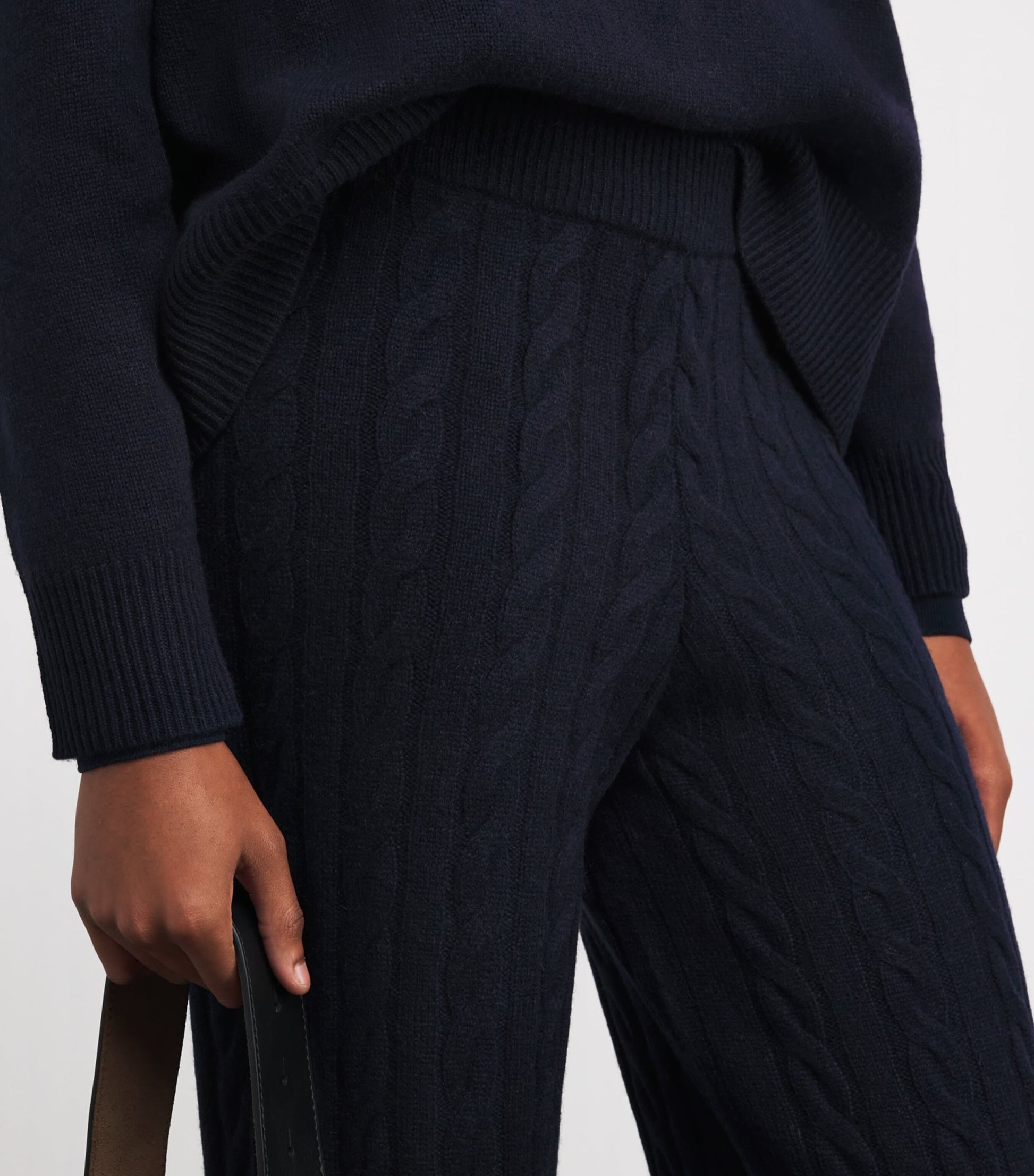 Soft Goat Navy Cashmere Cable-Knit Sweatpants