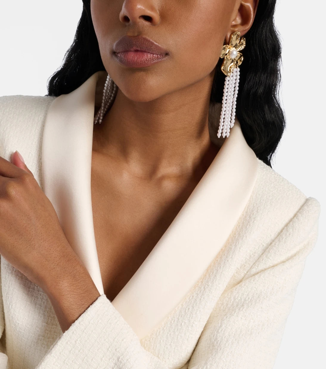 Self-Portrait - Embellished faux pearl drop earrings