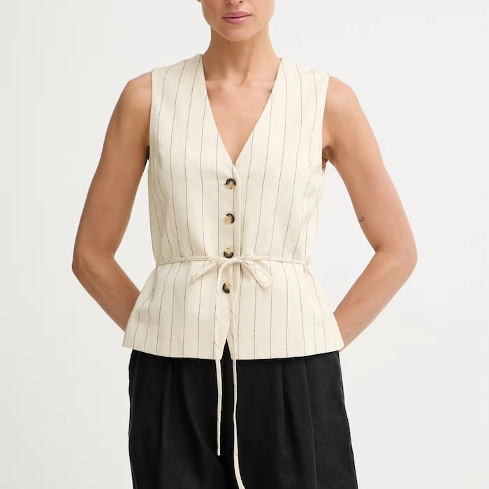 rag & bone tek düğmeli, keten karışımlı kadın yeleği Paulette