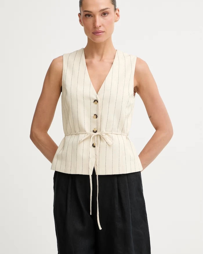 rag & bone tek düğmeli, keten karışımlı kadın yeleği Paulette
