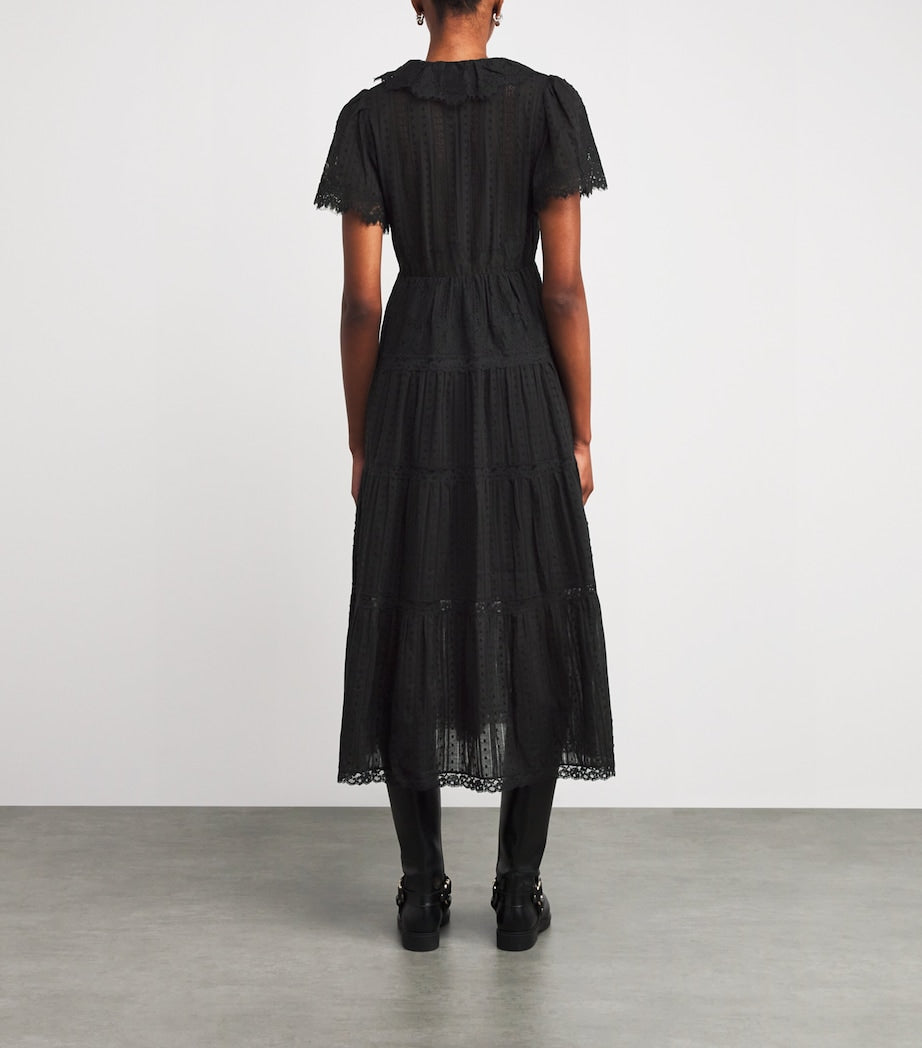 DÔEN Black Cotton Gabriella Midi Dress