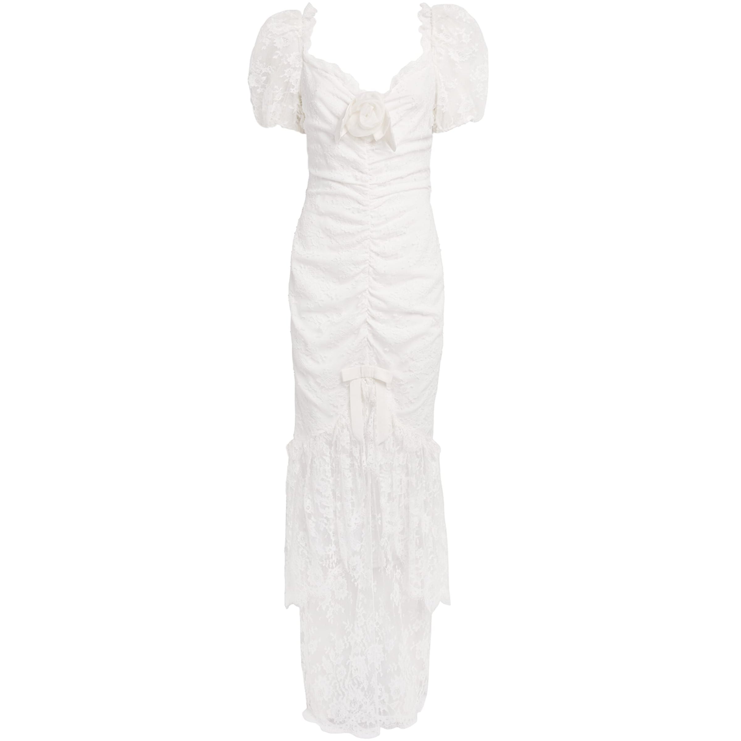 White Lace Rose-Detail Maxi Dress