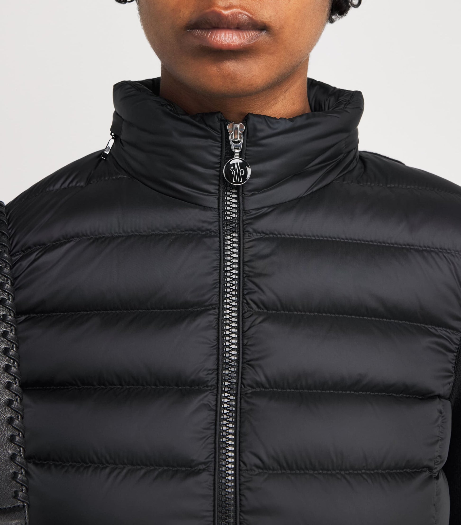 Moncler Black Down Wool-Trim Panelled Cardigan