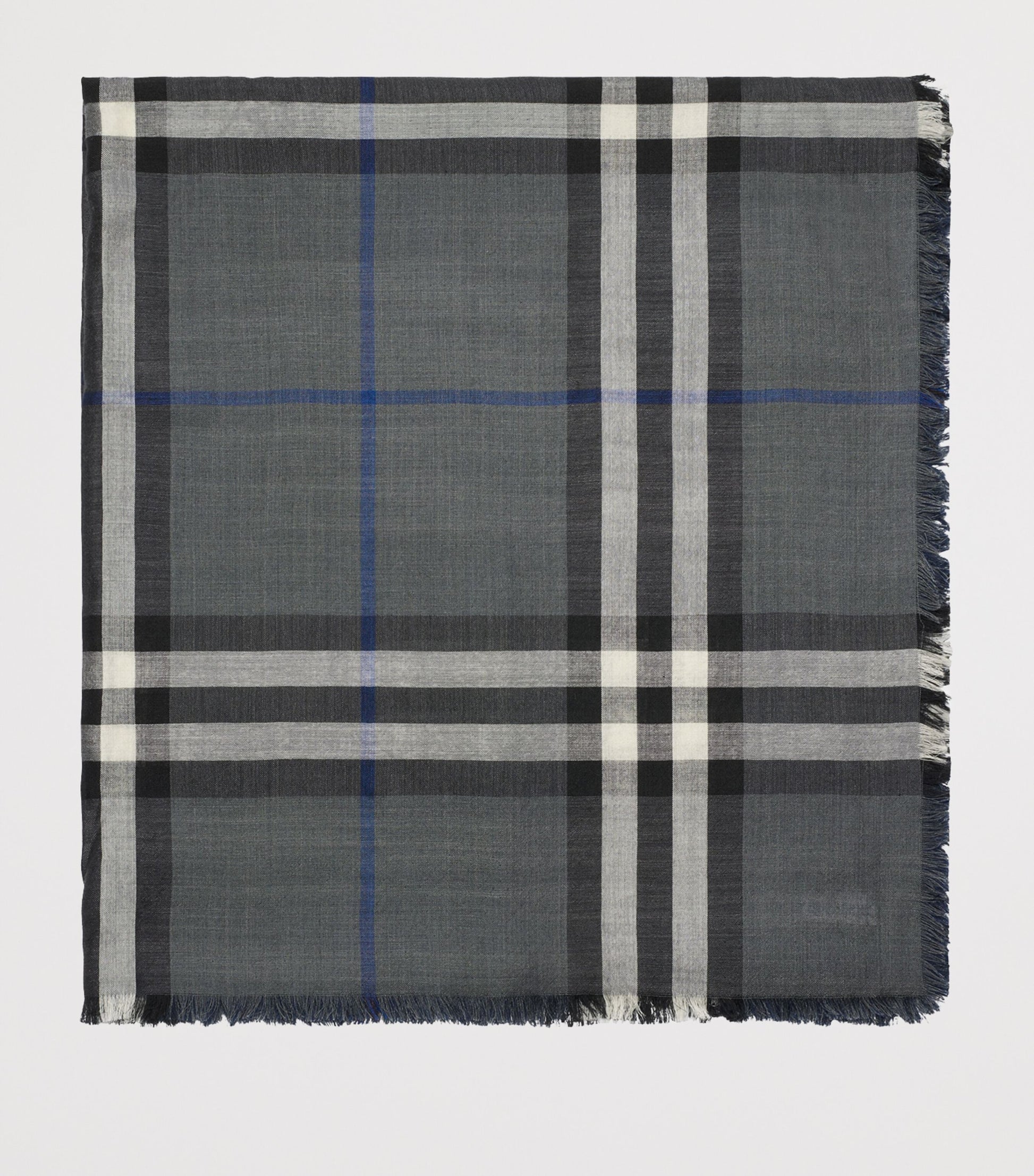 Grey Wool-Silk Reversible Check Scarf