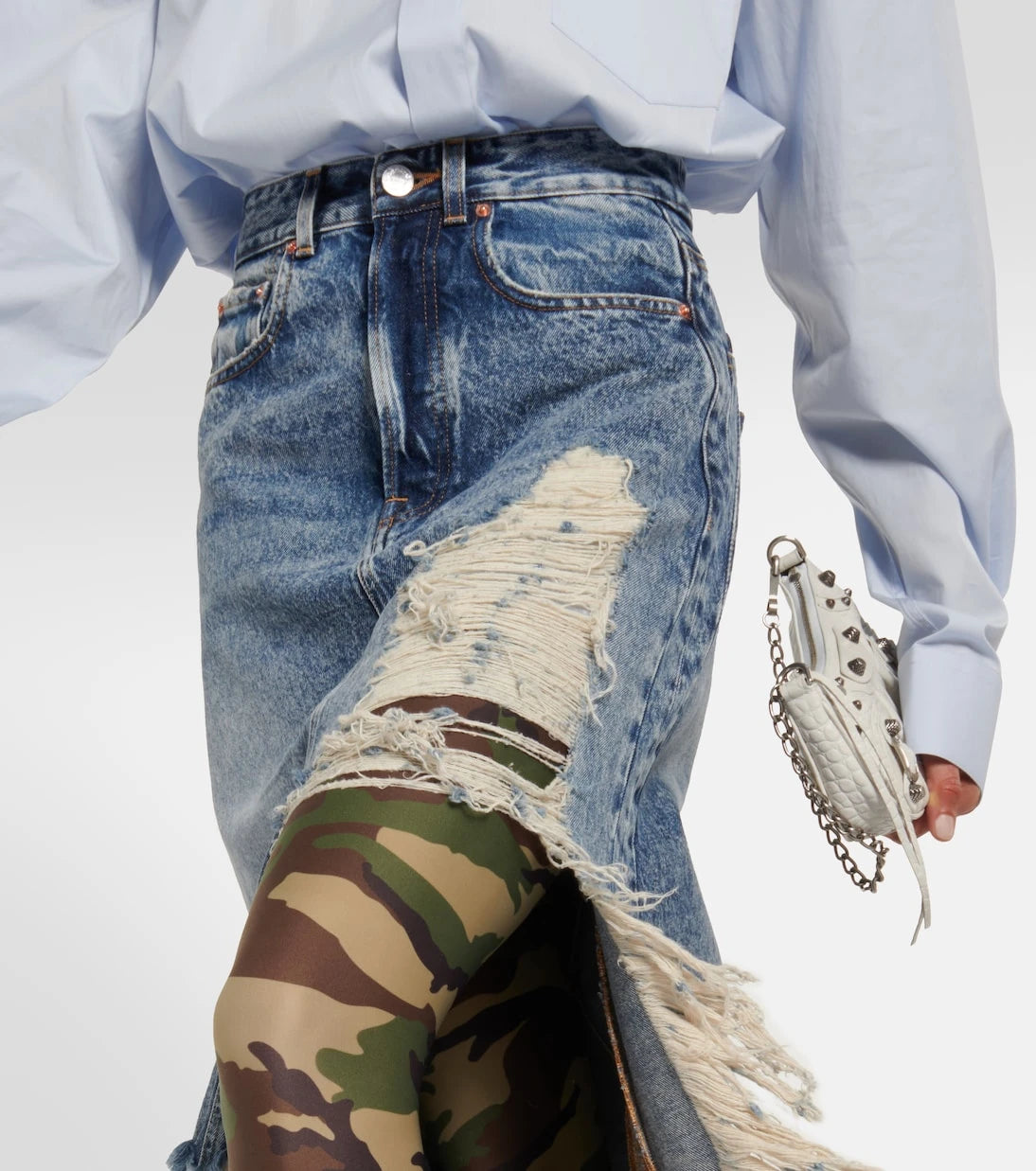 Vetements - تنورة ماكسي دنيم ممزقة