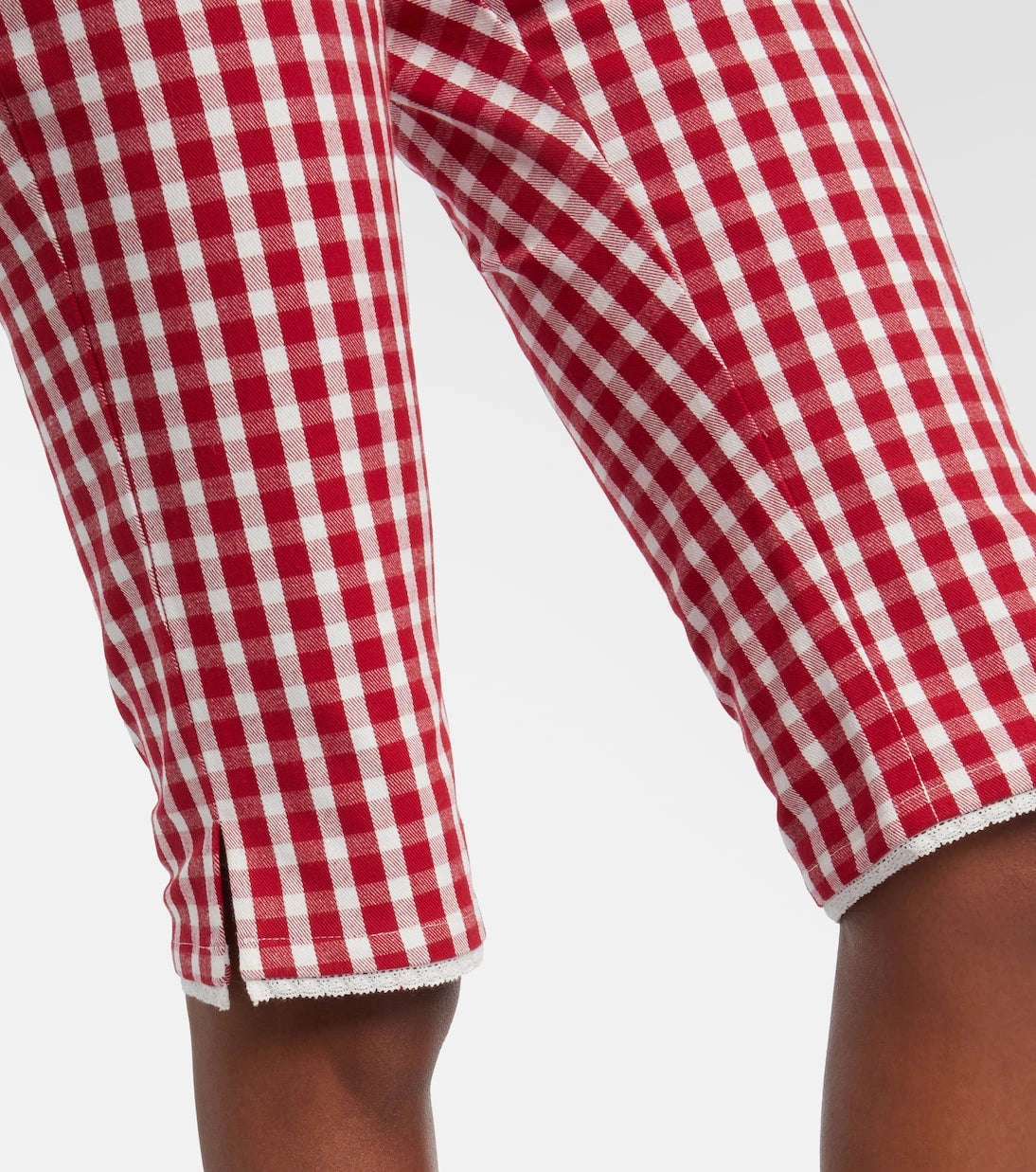 Posse - Ebony gingham lace-trimmed cotton-blend capri pants
