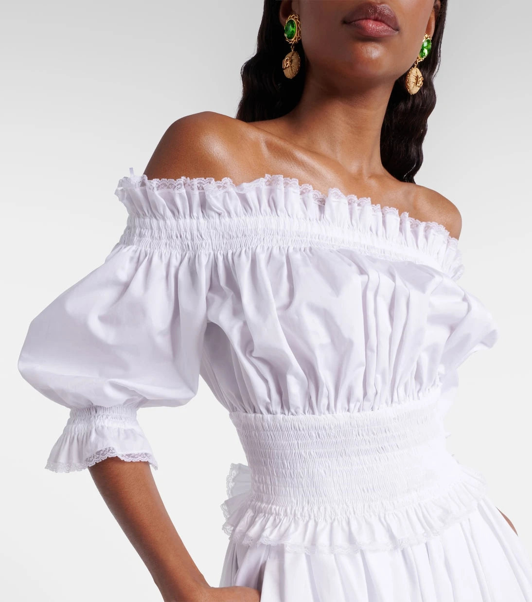 Dolce&Gabbana - Off-shoulder cotton-blend poplin crop top