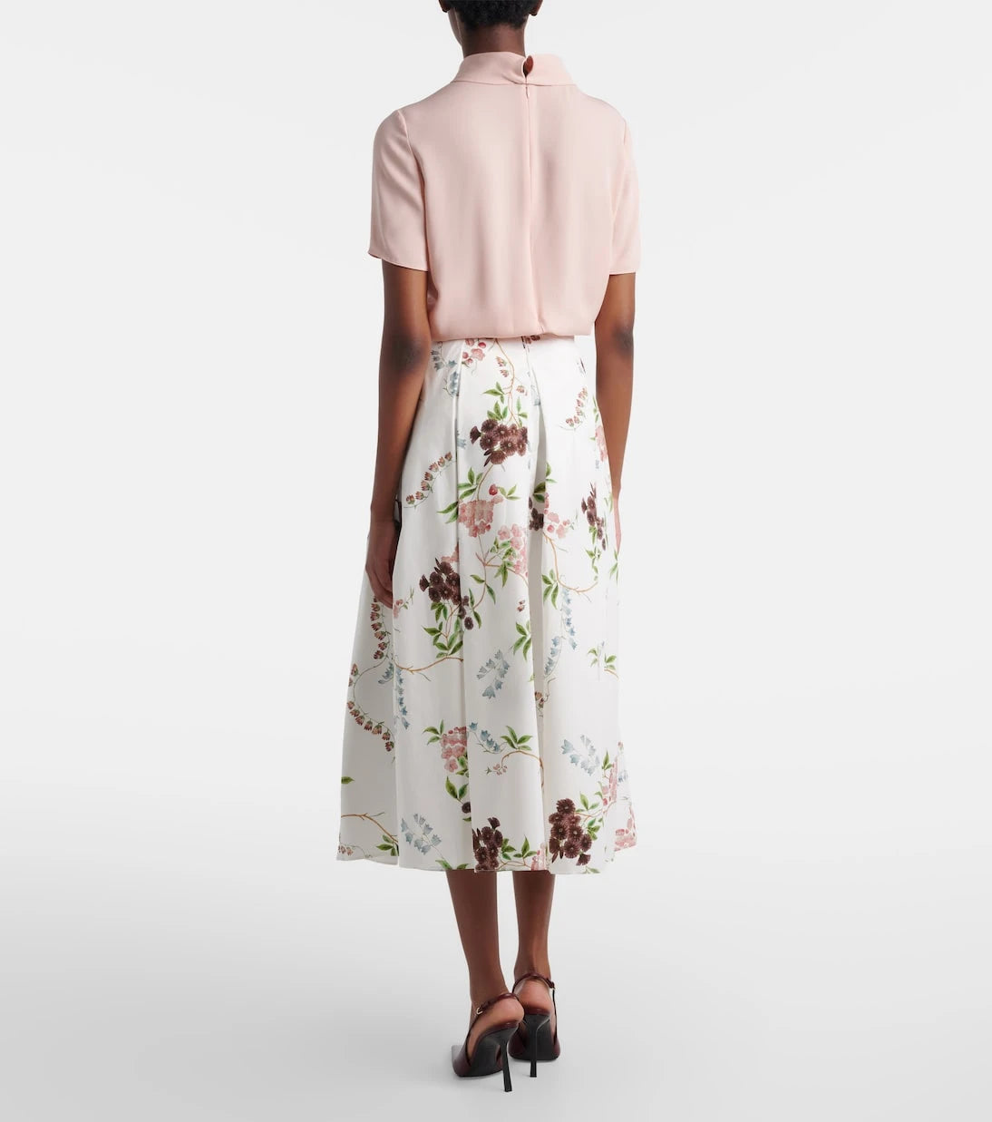 Erdem - Floral pleated cotton poplin midi skirt