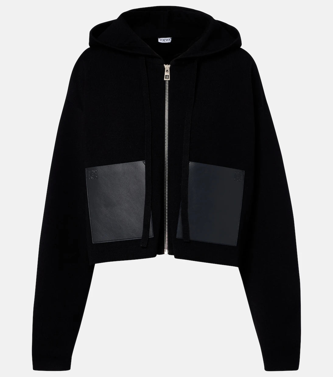 Loewe - Leather-trimmed wool hoodie
