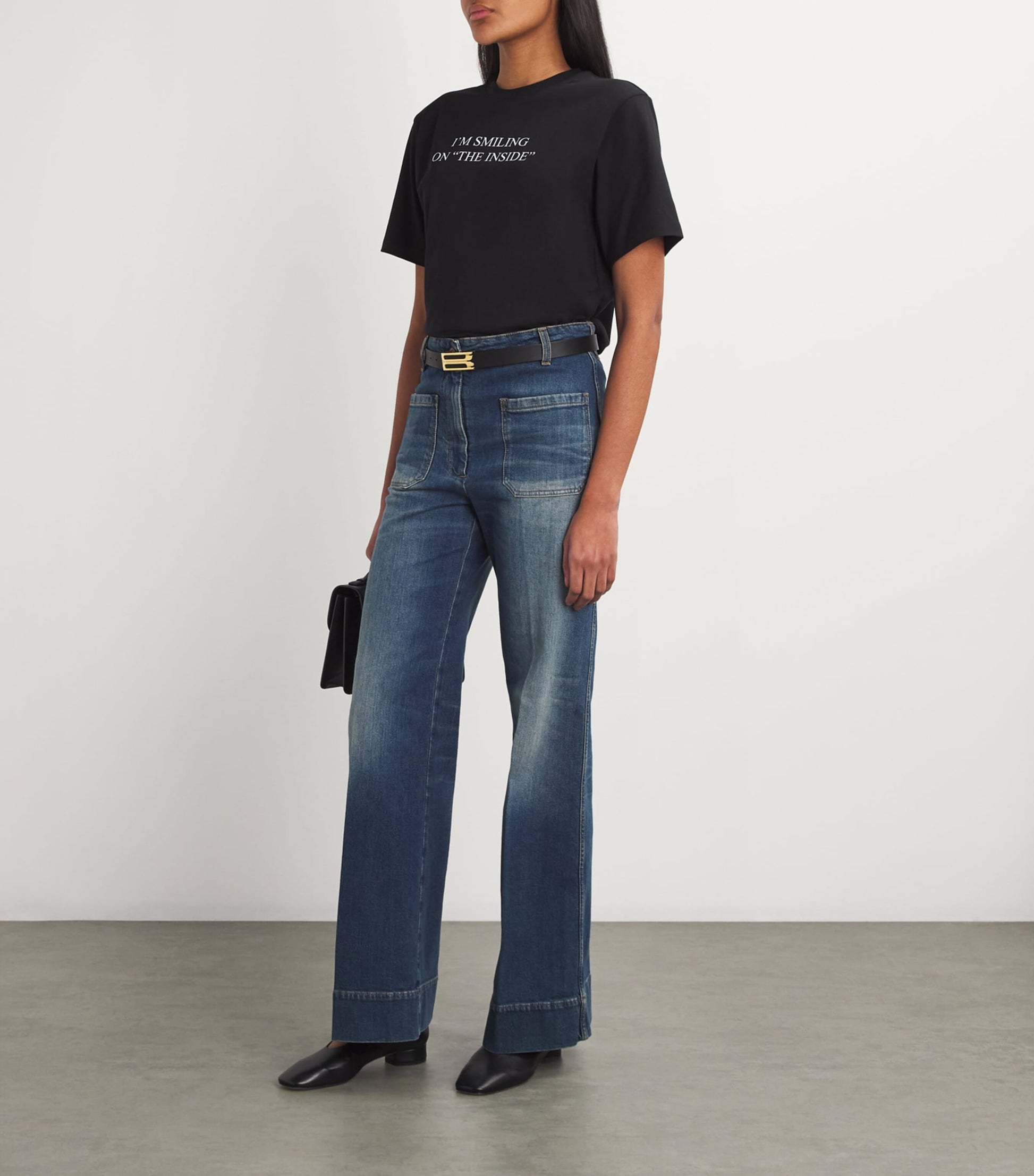 Black Leather B-Buckle Belt