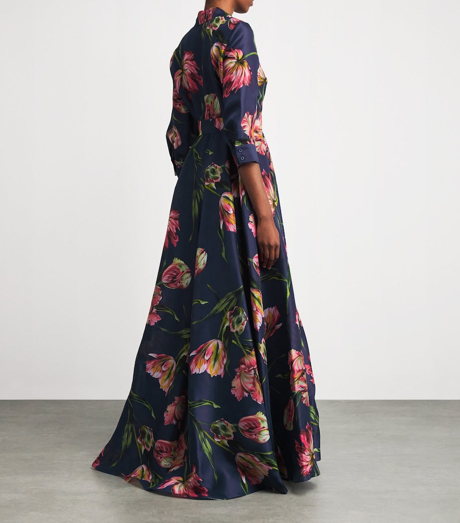 Carolina Herrera Silk Floral Trench Gown