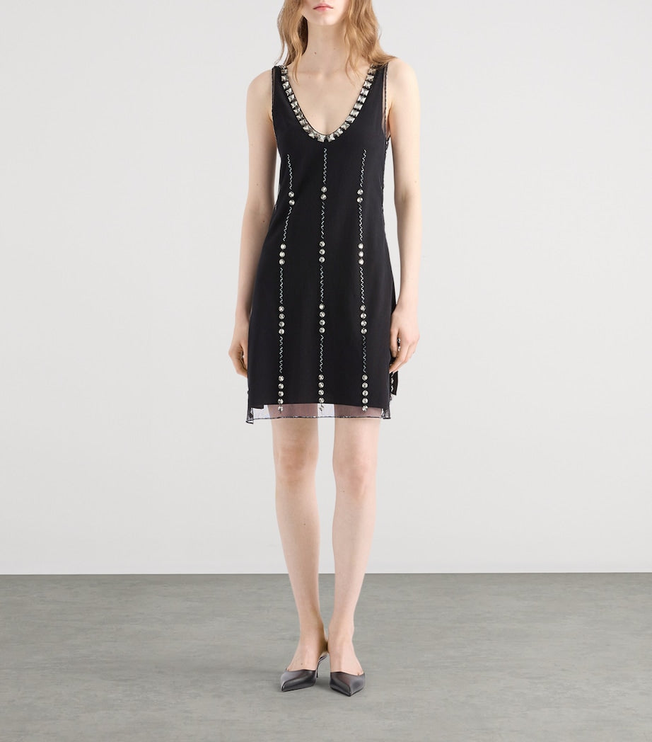 Prada Black Tulle Embellished Mini Dress