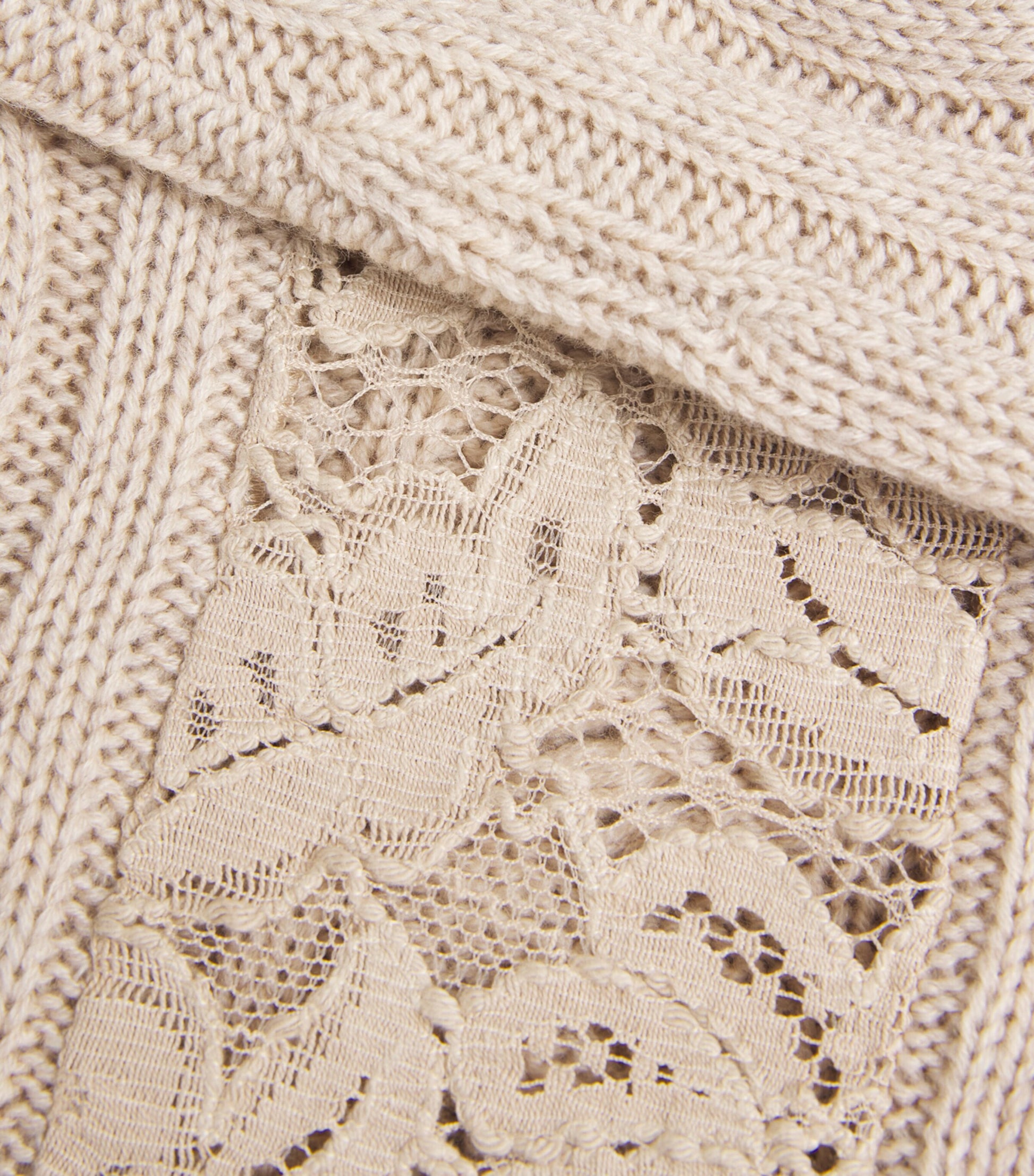 Max Mara Beige Wool-Cashmere Cable-Knit Lace Sweater