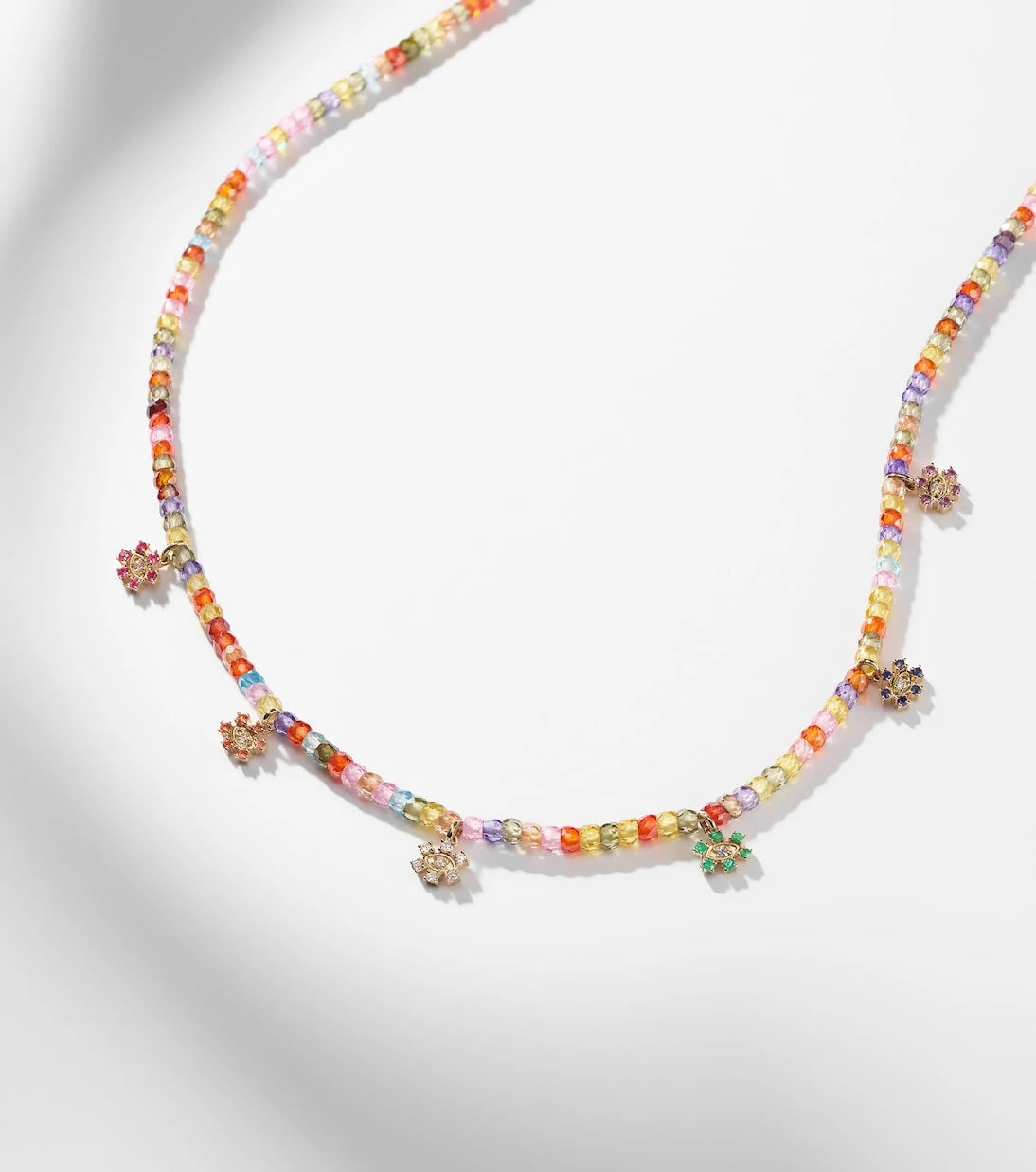 Sydney Evan - Evil Eye 14kt gold beaded necklace with diamonds