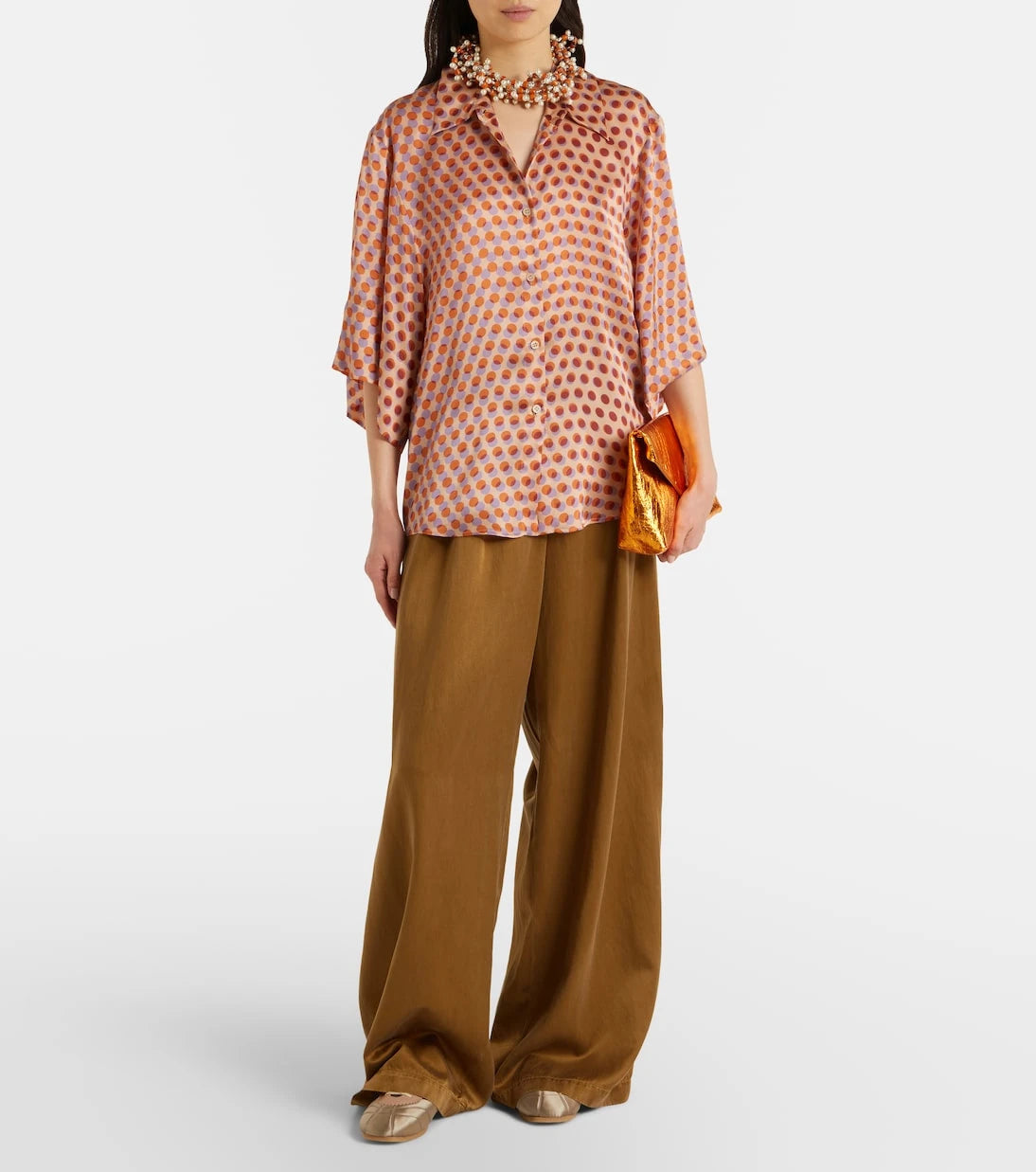 Dries Van Noten - قميص من الحرير بنقشة نقاط البولكا